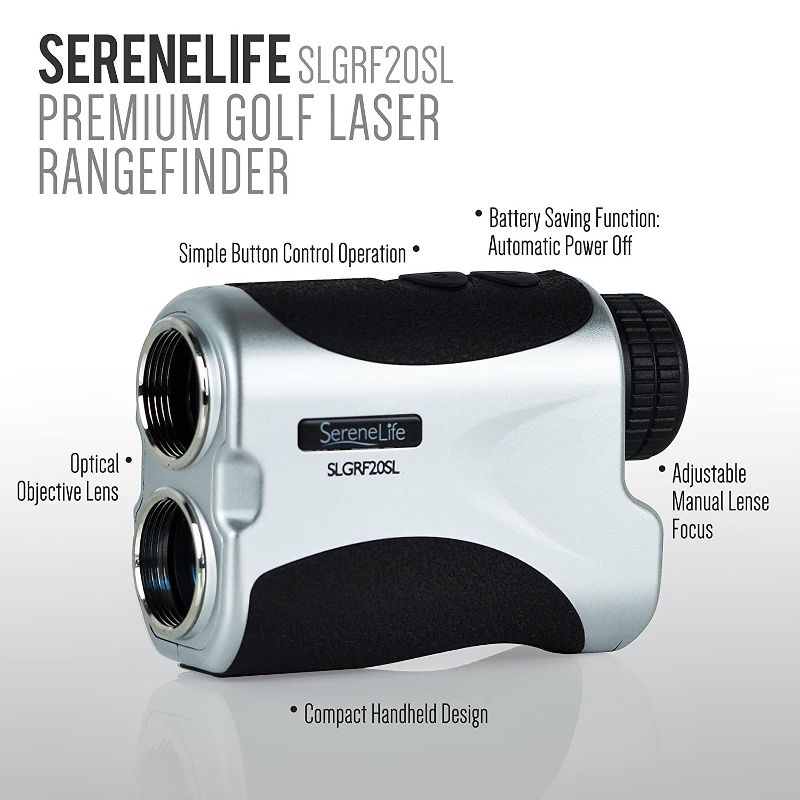 SereneLife SLGRF20SL Standard Laser Range Finder Digital Golf Distance Meter for Golfing, Hunting, and Archery with Pin Sensor Technology, Silver