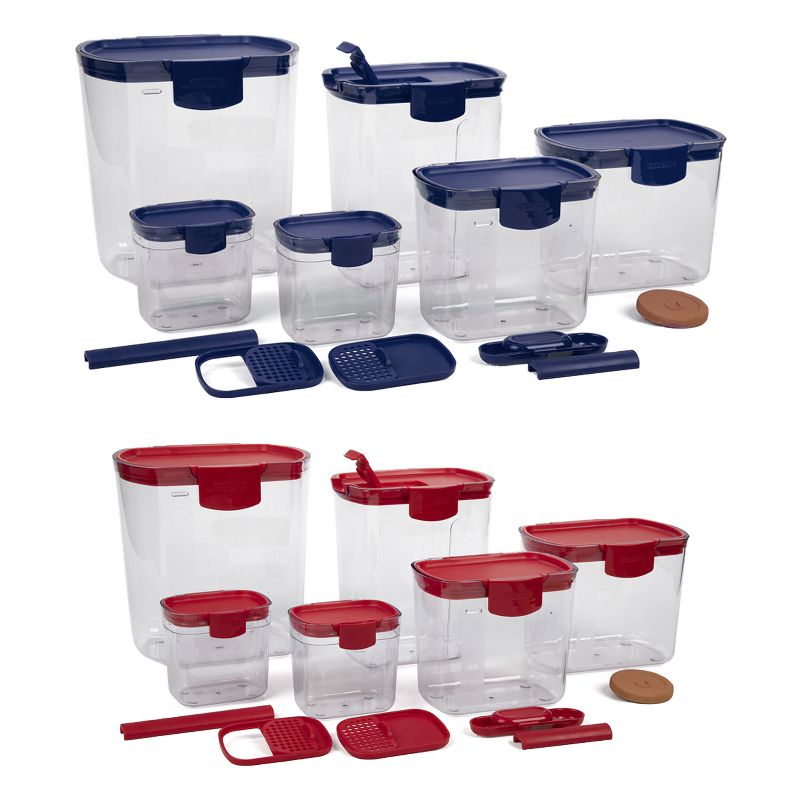 Progressive International Prepworks ProKeeper 12 Piece Kitchen Baker Clear Food Storage Organization Container Set, Blue and Red