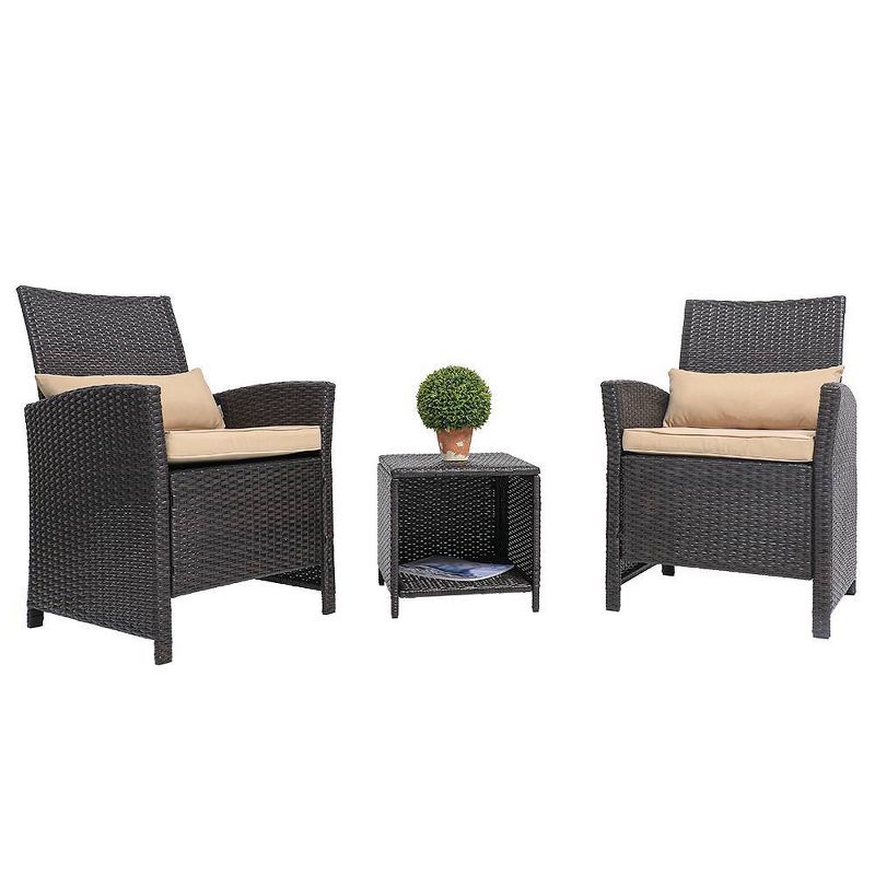 3pc Outdoor Wicker Conversation Set with Sofa Chairs & Table - Crestlive Products
