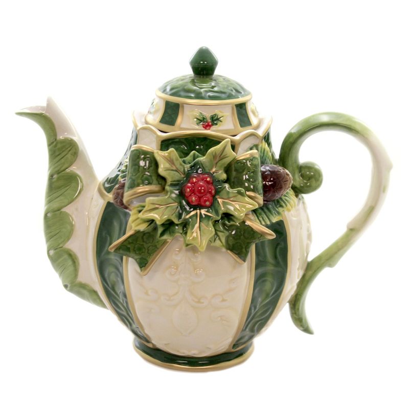 Tabletop 7.25" Holly Tea Pot Christmas 44 Ounce Cosmos Gifts Corp.  -  Beverage Servers
