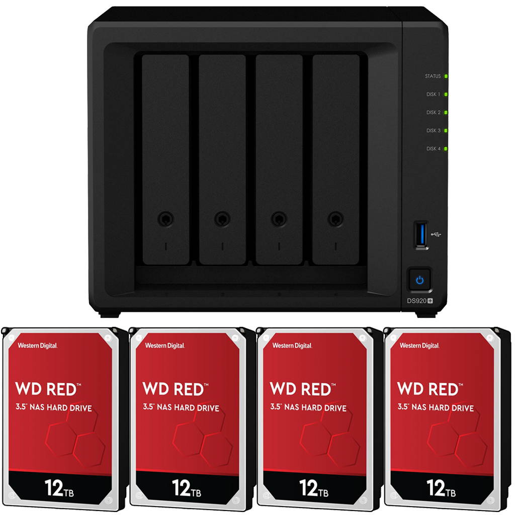 Synology DS920+ DiskStation with 8GB RAM and 16TB (4 x 4TB) of Western Digital RED NAS Drives Fully Assembled and Tested By CustomTechSales