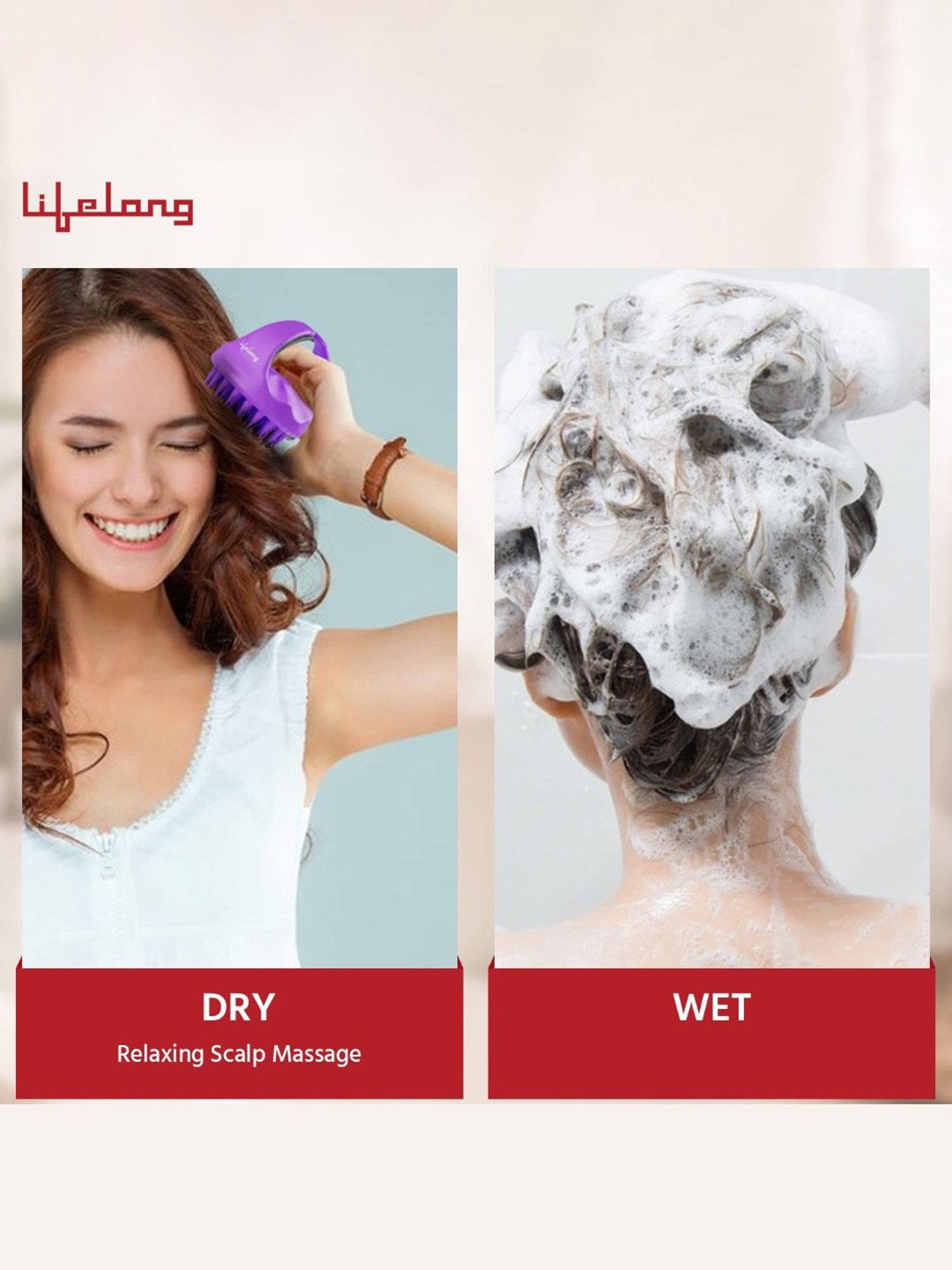 Lifelong LLM666 Silicone Scalp Massager Shampoo Brush with Body Scrubber (Purple)