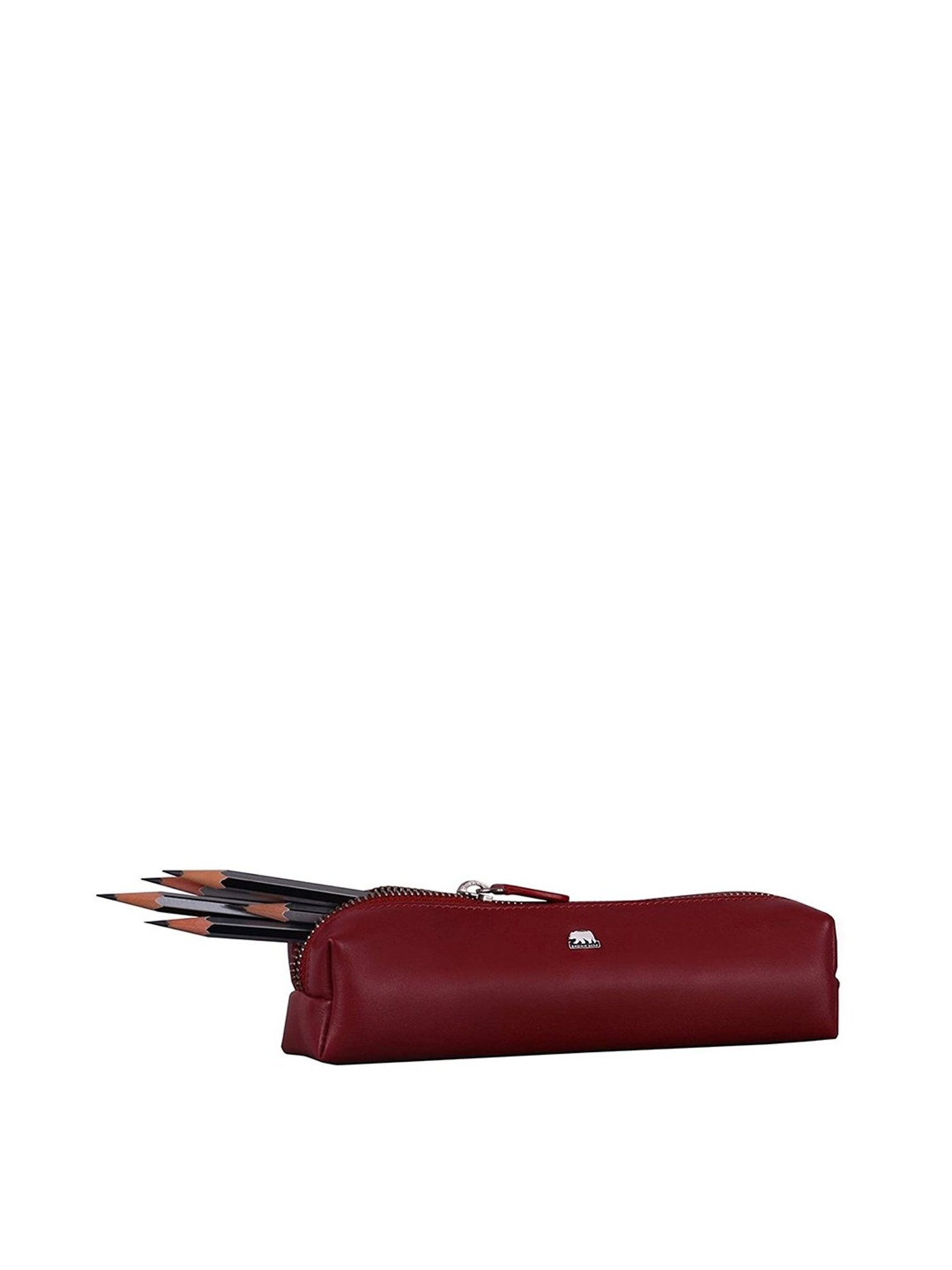 Brown Bear Red Casual Leather Pencil Pouch for Unisex
