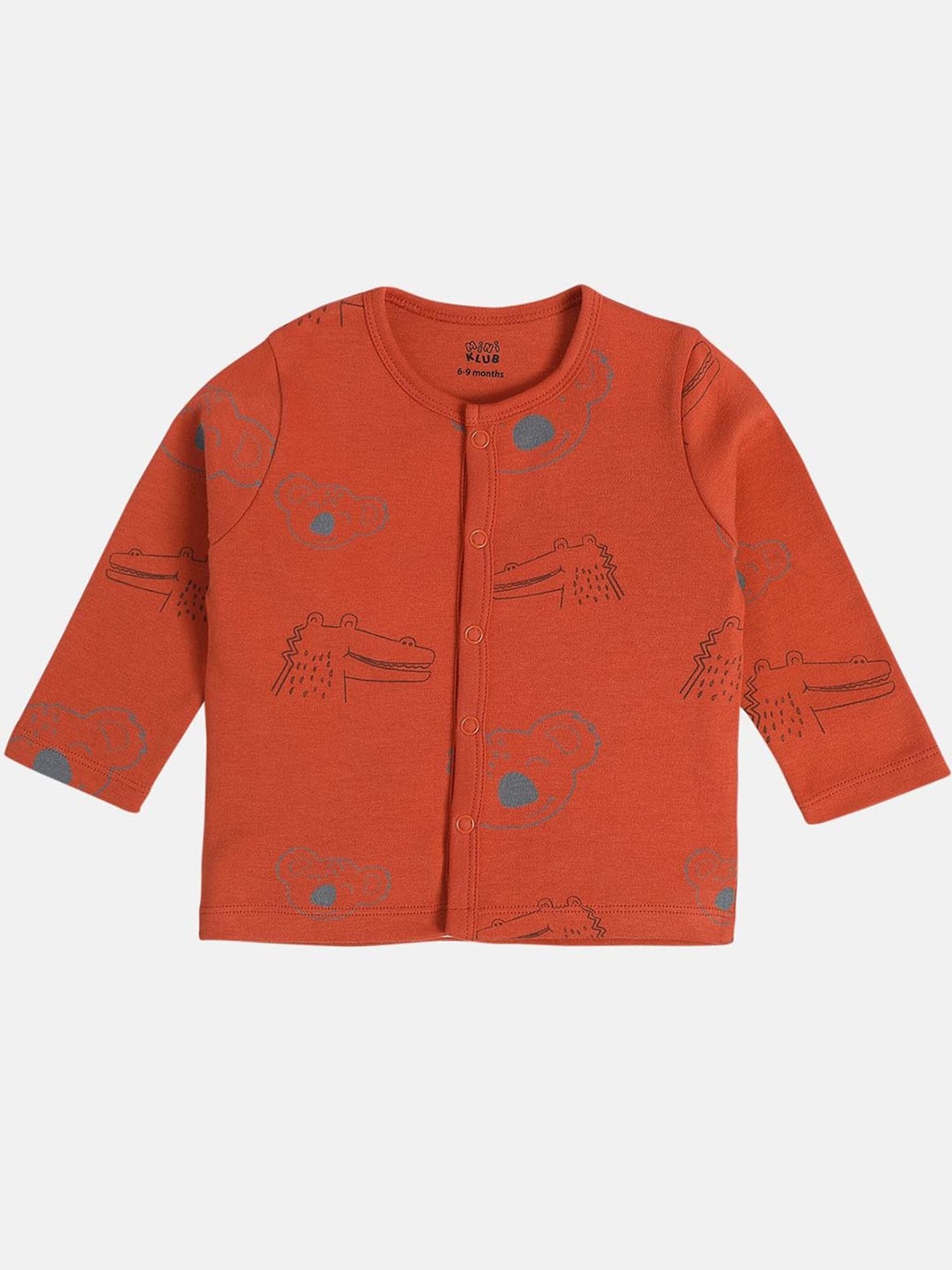 MINIKLUB Boys Red & Gray Cotton Printed Full Sleeves Front Open Vest