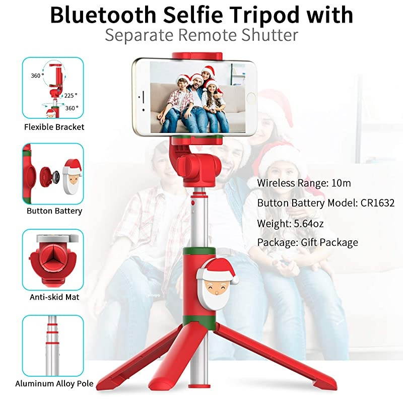 Bluetooth Selfie Stick Tripod with Wireless Remote Shutter Compatible with iPhone 11X876 Series Samsung Galaxy S10S9S8Note Series Huawei Other SmartphonesChristmas Santa