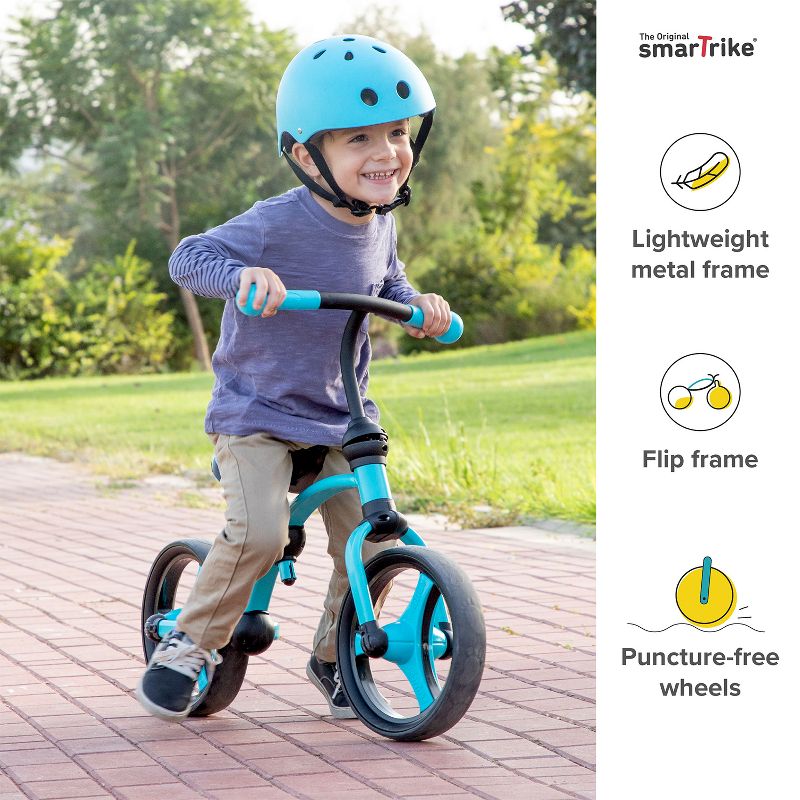 smarTrike Lightweight & Adjustable Kids Walking Running Balance 2 in 1 Learning Stages Training Bike w/ Puncture Free EVA Wheels for Ages 2 to 5, Blue
