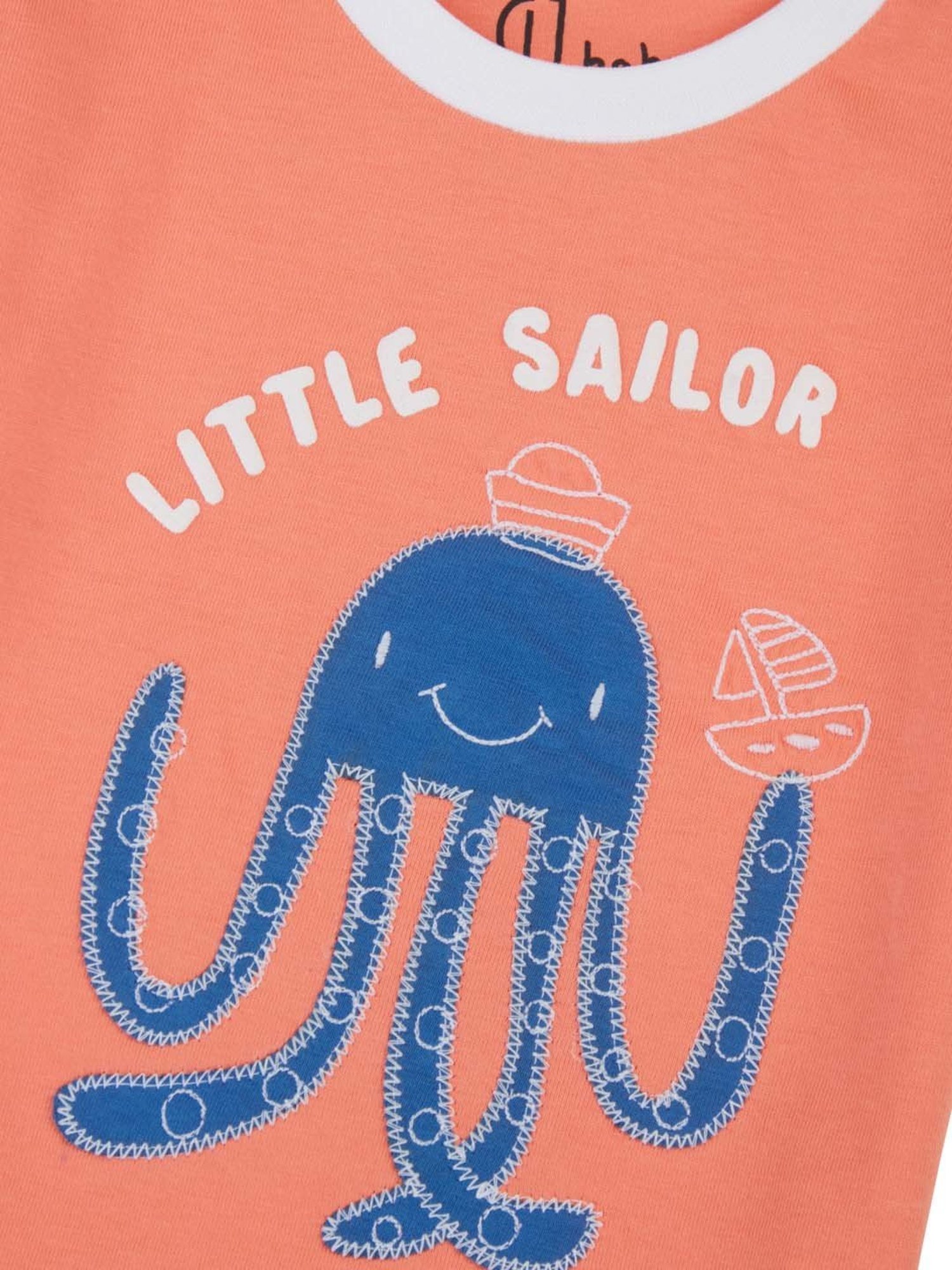 GJ baby Kids Peach & Blue Cotton Printed T-Shirt