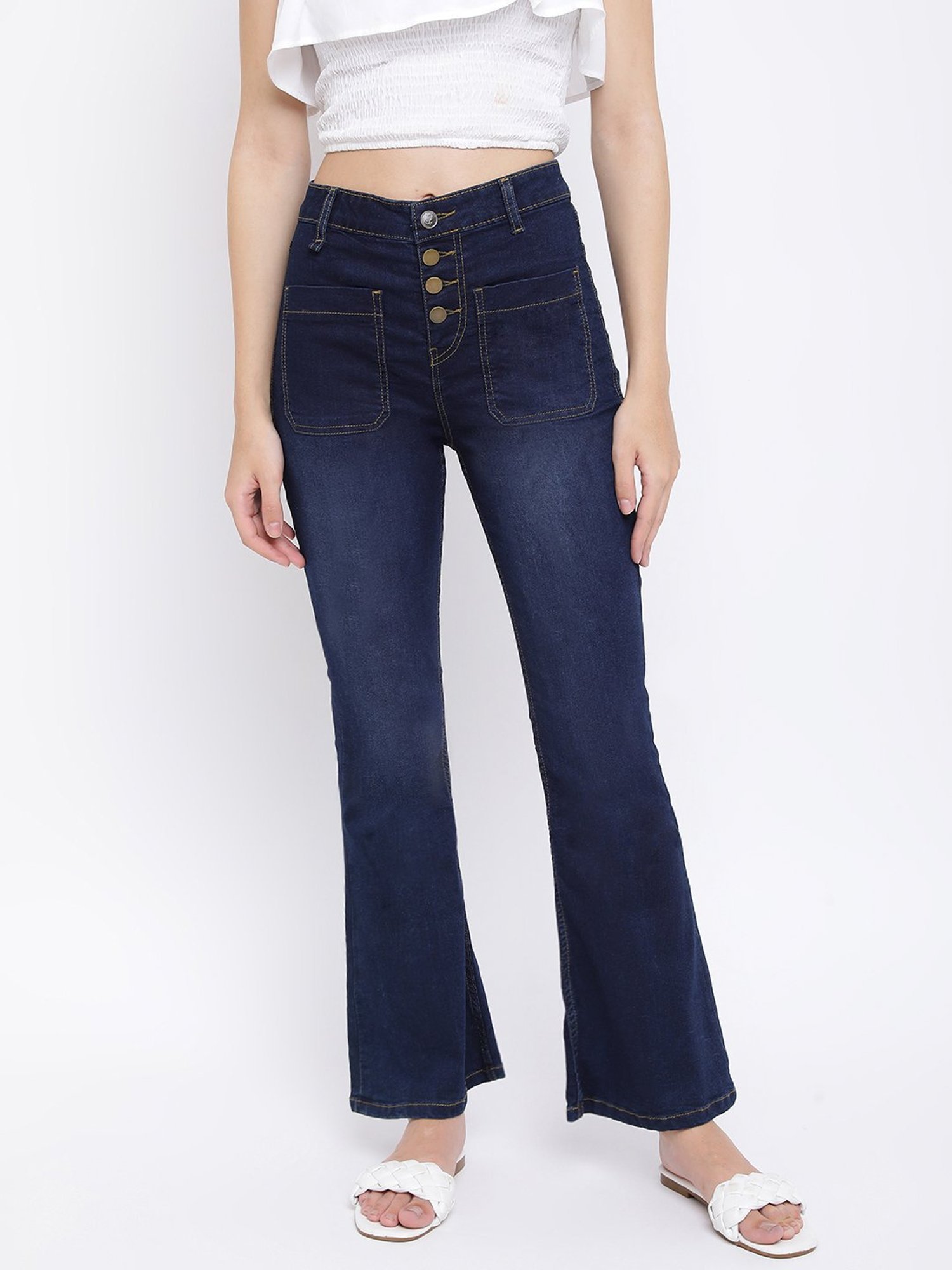 Tales & Stories Dark Blue Straight Fit High Rise Jeans