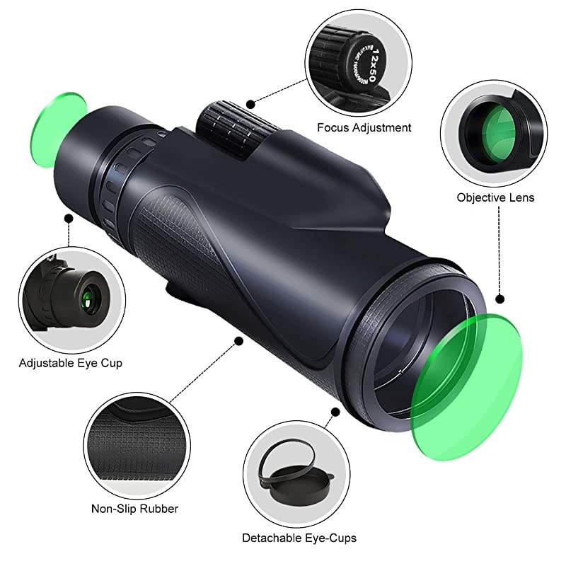 Telescope12X50 High PowerampHD with Universal Smartphone Holder and Wireless Remote ControlWaterproof Scope BAK4 Prism for Bird Watching Hunting Surveillance Hiking
