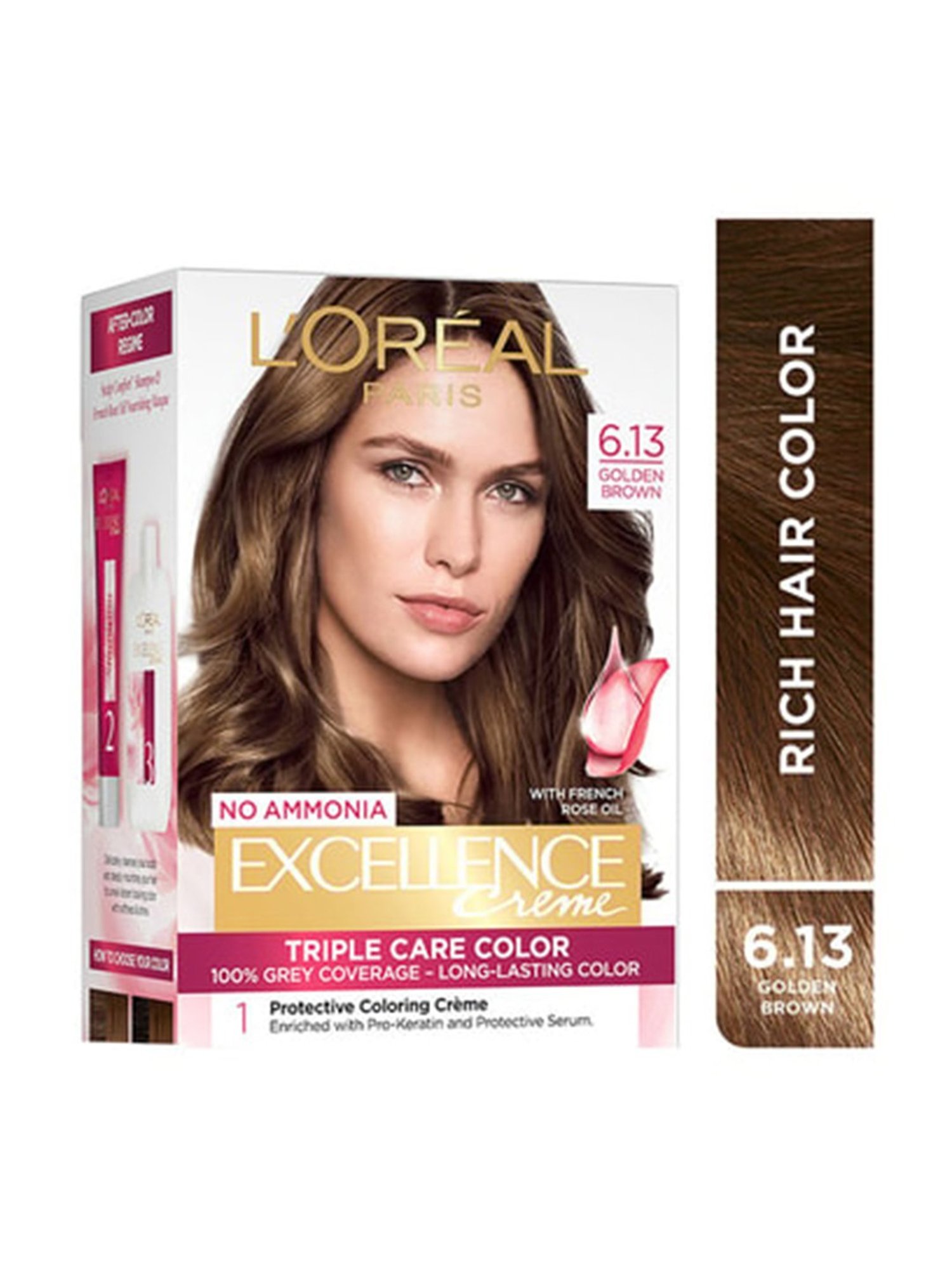 L'Oreal Paris Excellence Creme Hair Color 6.13 Golden Brown - 72 ml + 100 gm