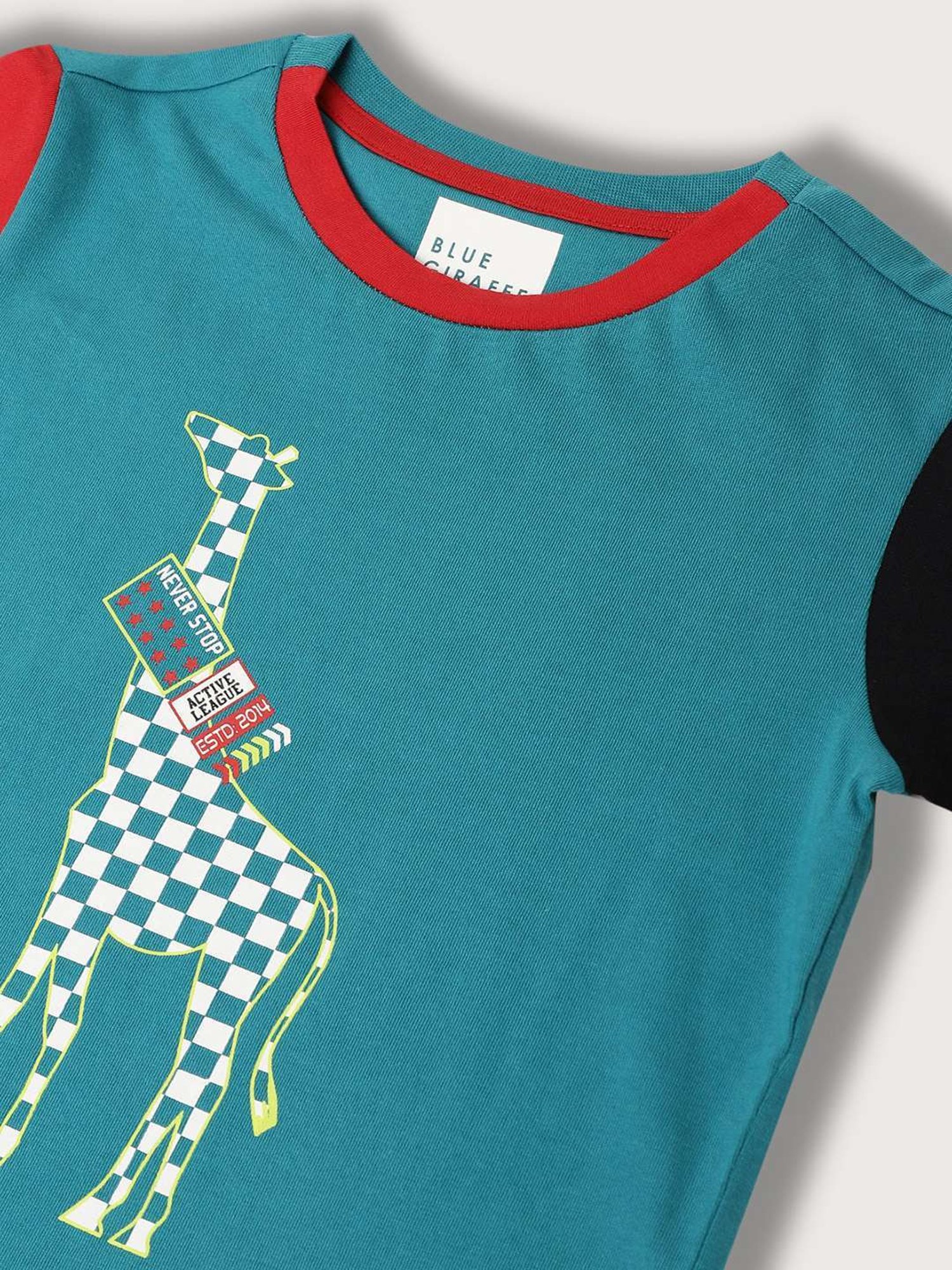 Blue Giraffe Kids Teal Blue Cotton Printed T-Shirt