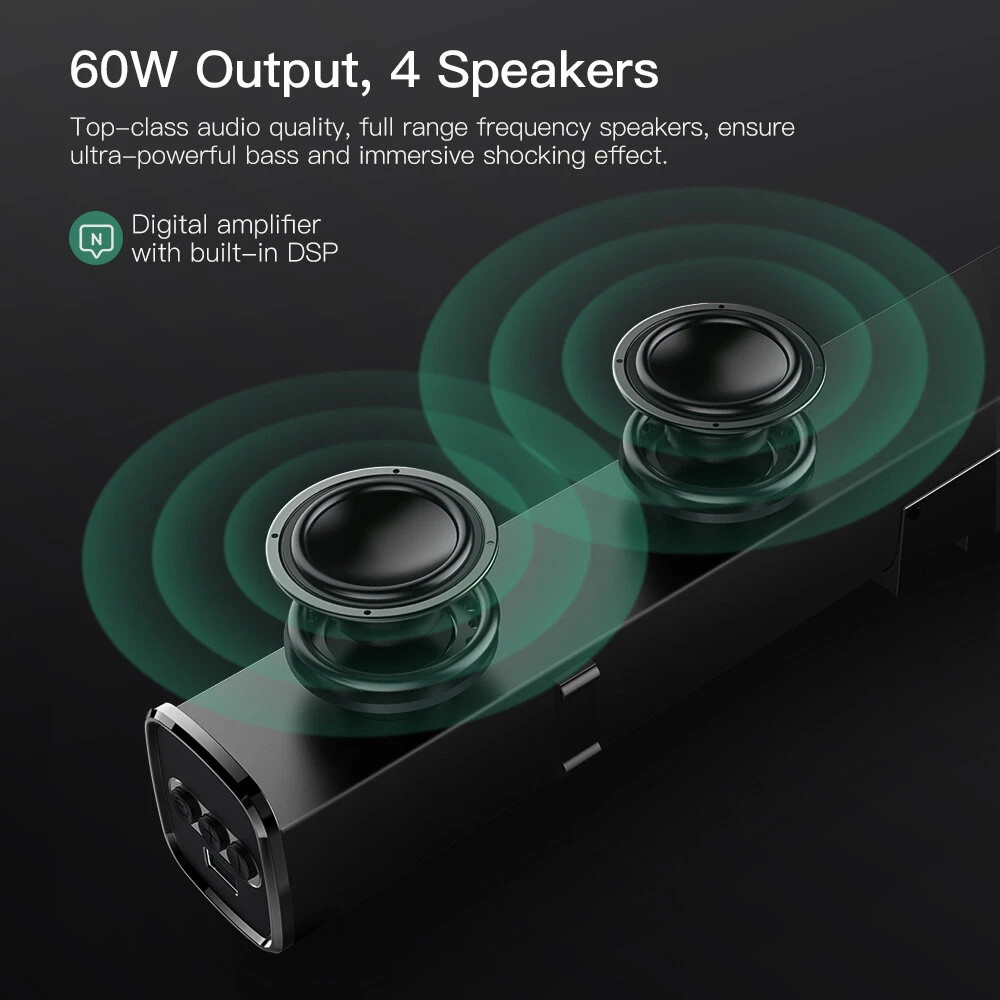 BlitzWolf AirAux AA-SAR1 60W bluetooth V5.0 Soundbar TV Bar Powerful Bass DSP Stereo HDMI Optical AUX Speaker Home Theater