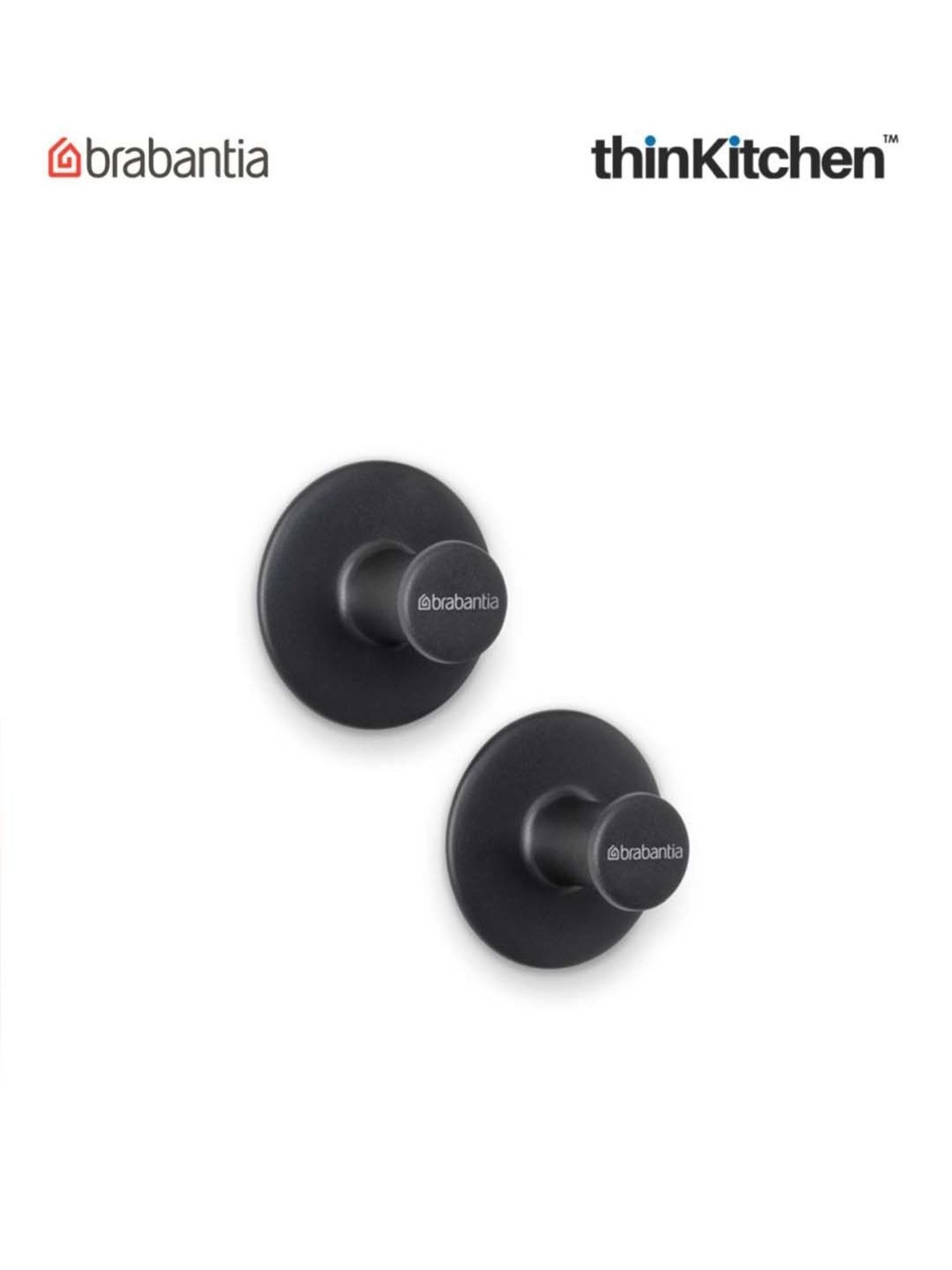 Brabantia Dark Grey Plastic Renew Towel Hooks - Set of 2