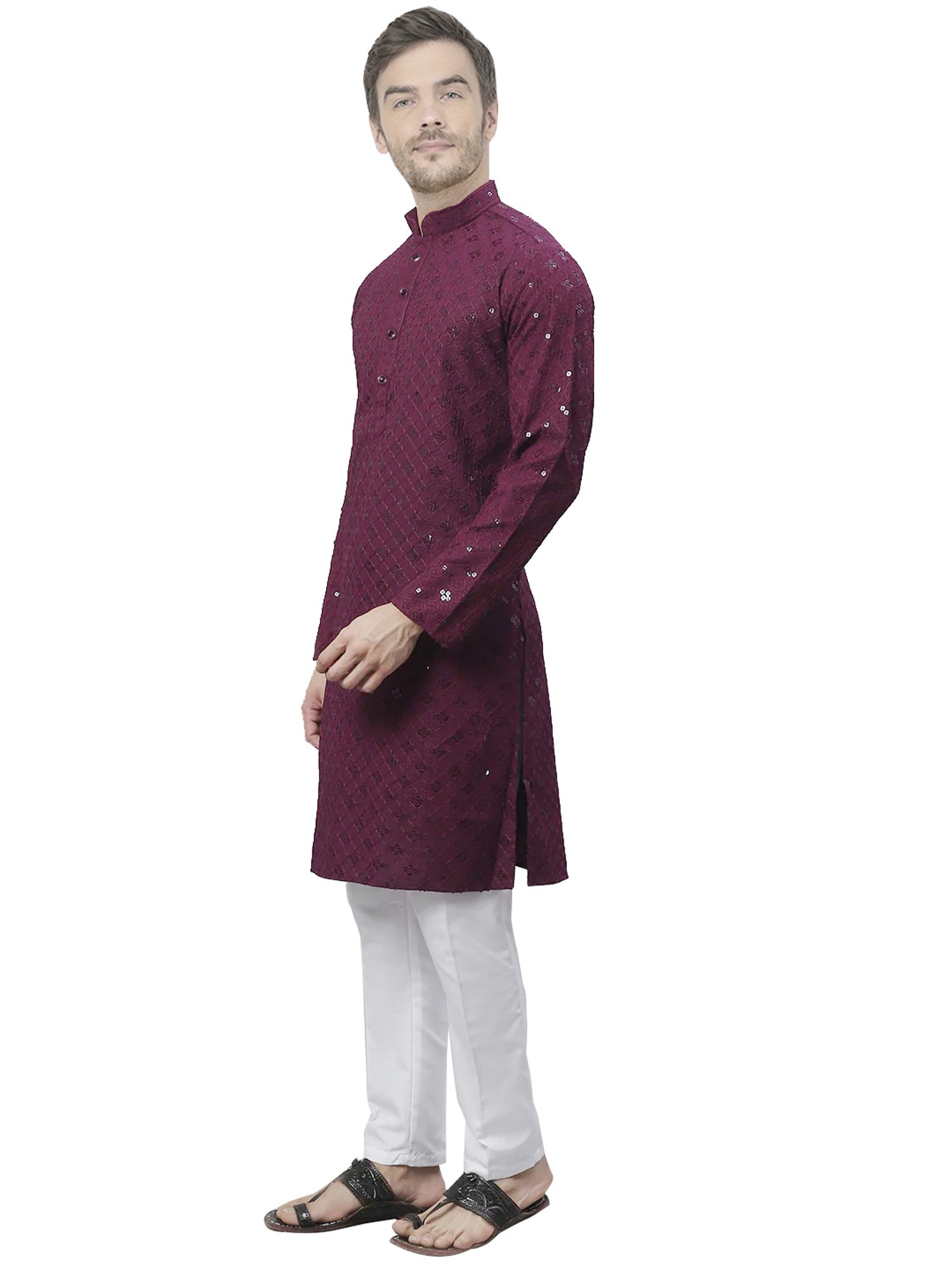 SG LEMAN Wine Regular Fit Embroidered Kurta & Pyjamas Set