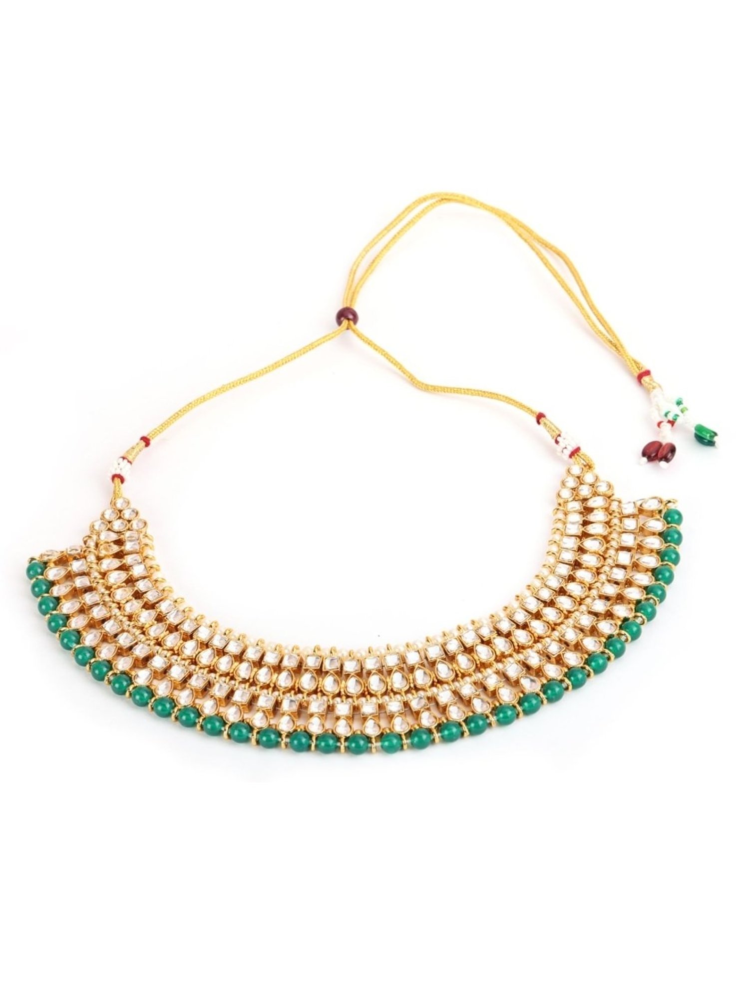 Aatmana Gold-Plated Green & White Kundan-Studded Choker Necklace Set for Women