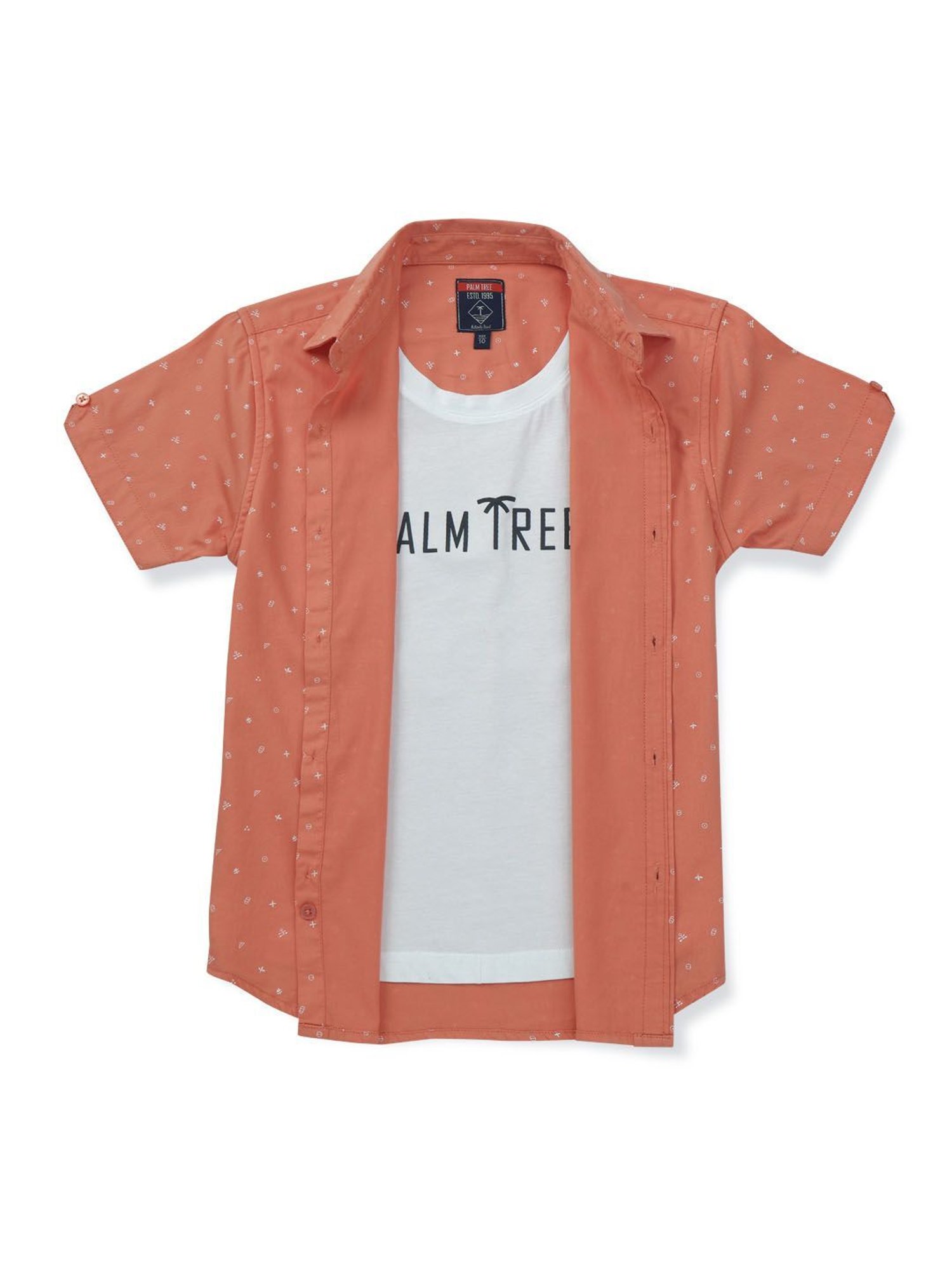 Palm Tree Kids Orange & White Printed T-Shirt With Shirt