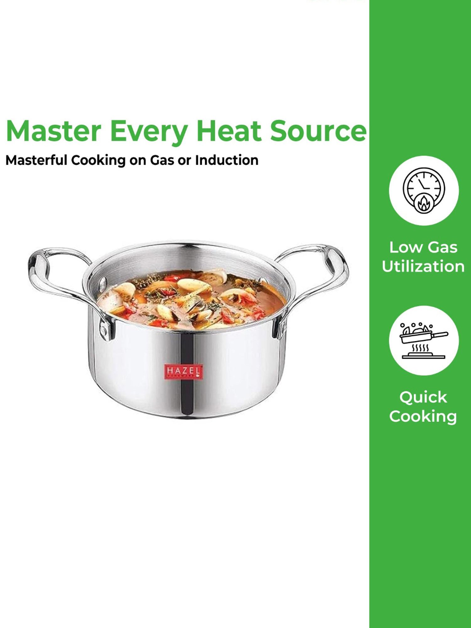 HAZEL Triply Stainless Steel Induction Bottom Tope with Handle, 4.6 Litre, 22.5 cm