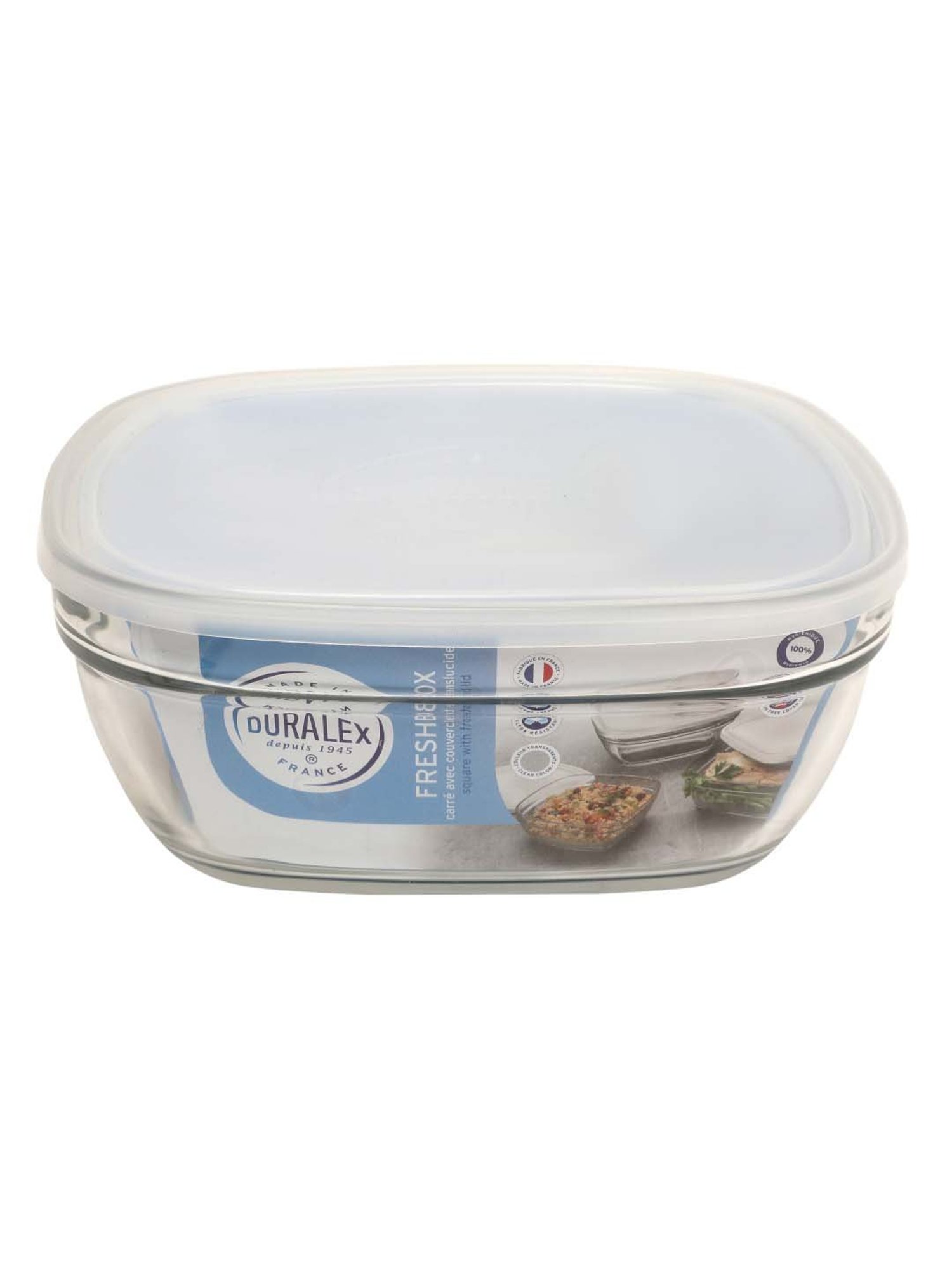 Duralex 'Freshbox' Transparent & White Glass 23 cm Container With Lid (3.1 L) - Set of 1