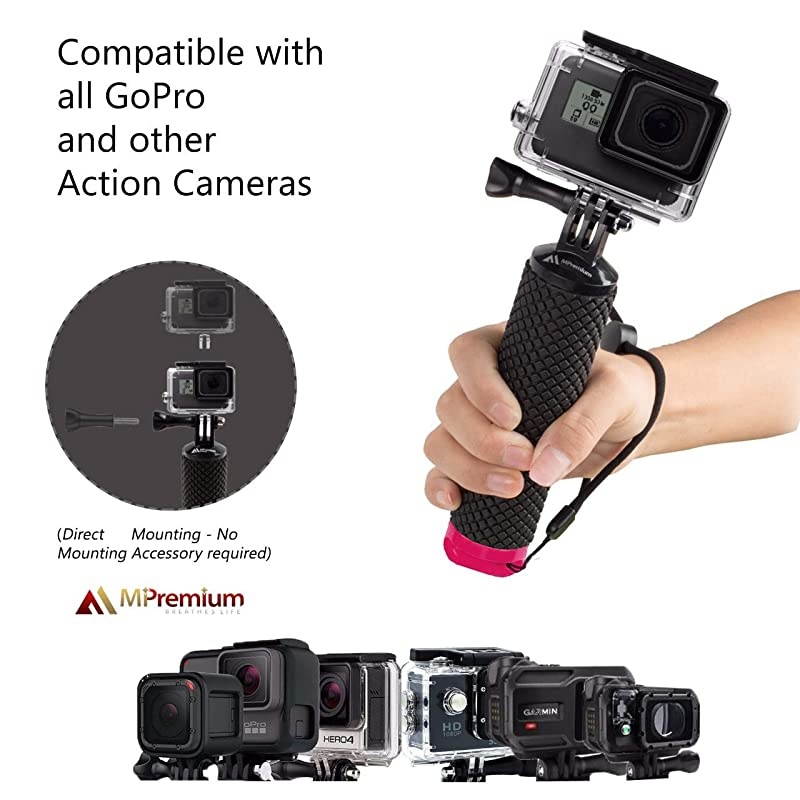 Floating Hand Grip Compatible with GoPro Hero 9 8 7 6 5 4 3+ 2 1 Session Black Silver Handler & Handle Mount Accessories Kit for Water Sport and Action Cameras (Rose Red)