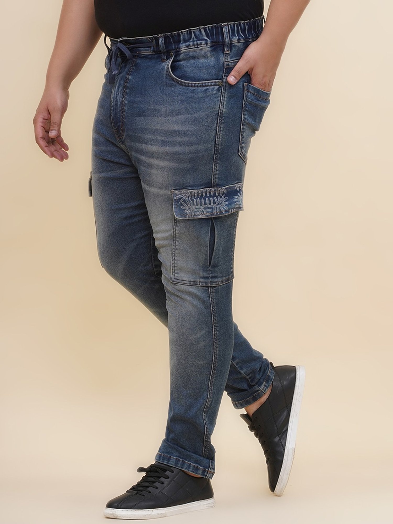 John Pride Blue Cotton Regular Fit Cargo Jeans