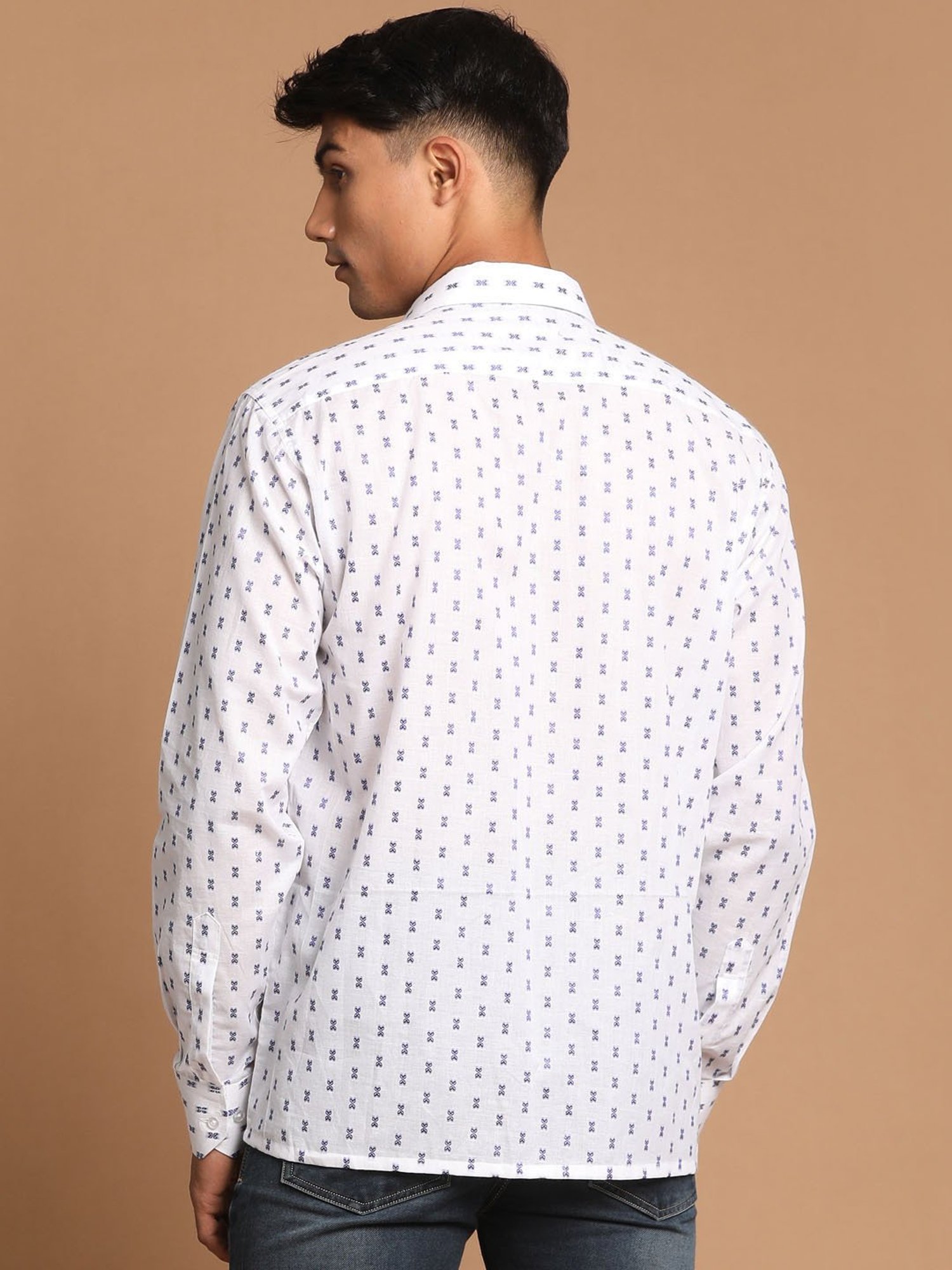 VASTRAMAY Sky Blue Regular Fit Self Design Shirt