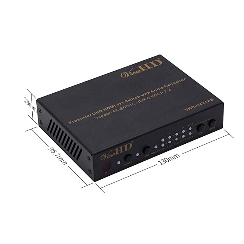 Prosumer UHD HDMI 4X1 Switch with Audio Extraction | Dedicated HDMI Audio Output | 18Gbps | 4K60Hz | Dolby Vision HDR | HDCP 22 | Model VHDU4X1AS