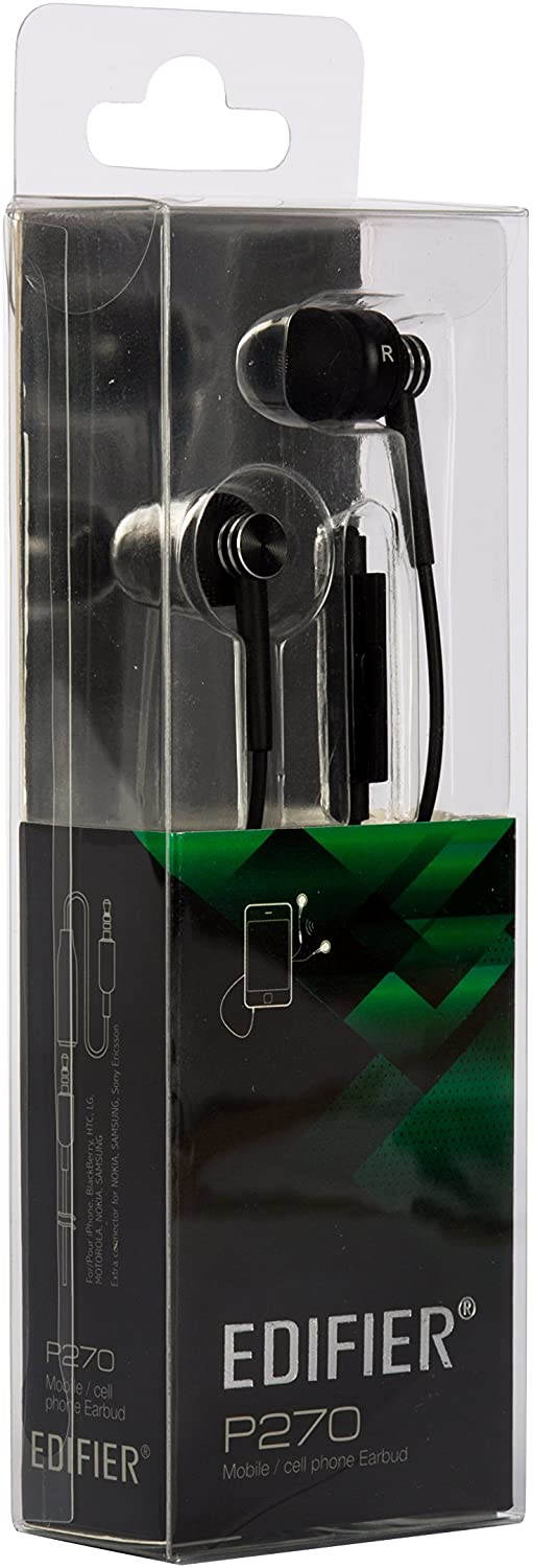 Edifier P270 in-Ear Headset - Metallic Earbud Headphones with Mic and Remote Control - Black