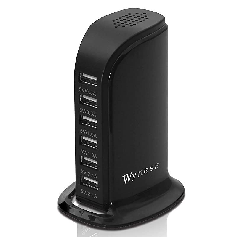 Tower Power Adapter 6Port Smart IC Tech Charging Station with Quick Charge 21 for Phone Tablets and More Black