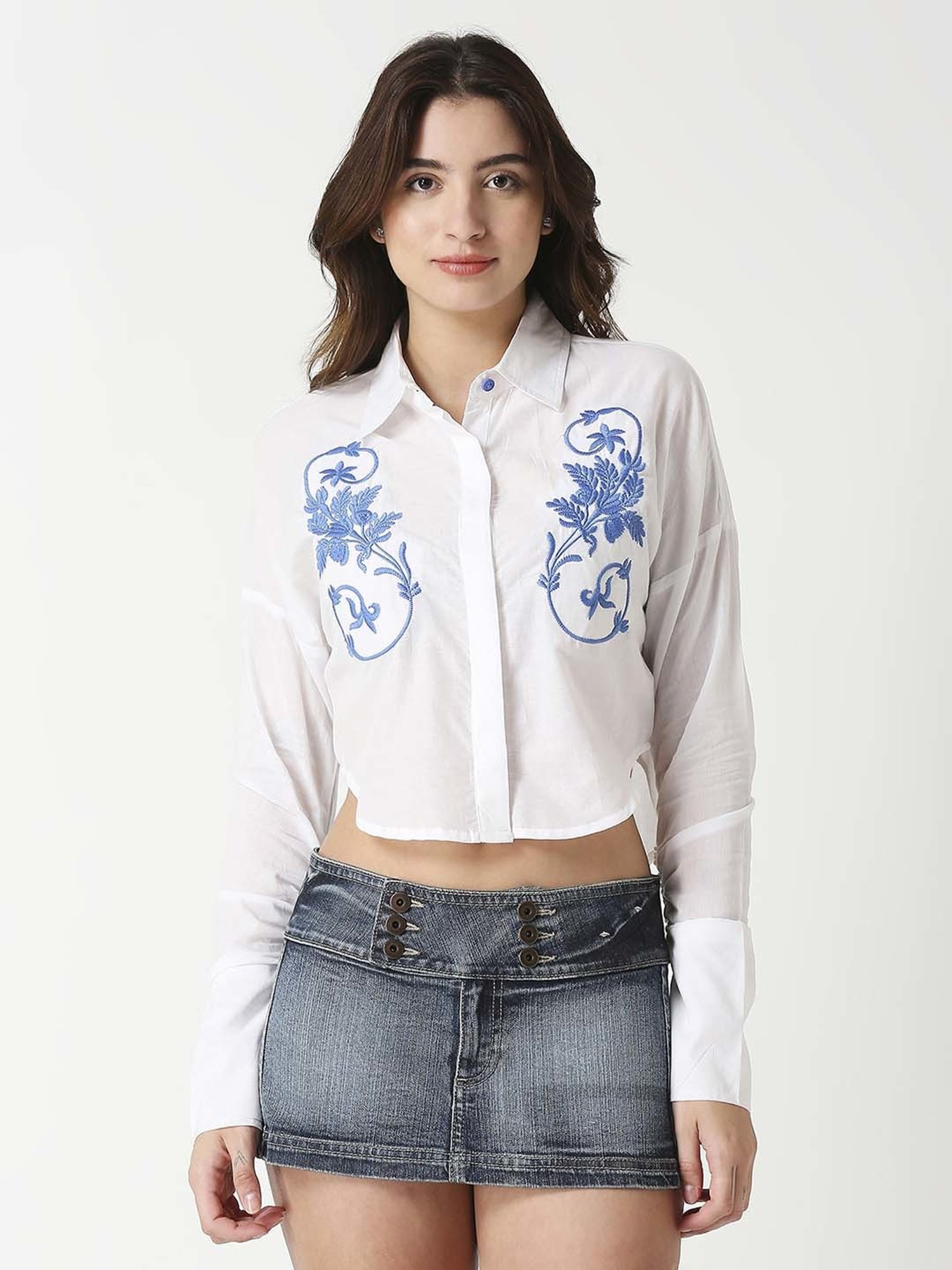 Remanika White Cotton Embroidered Shirt