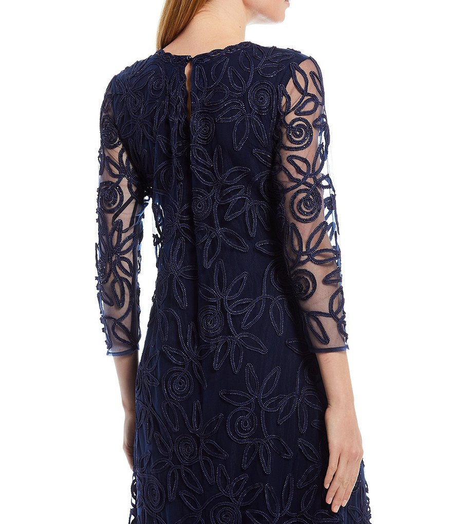 Jkara Chiffon Popover Beaded V-Neck 3/4 Capelet Sleeve Gown