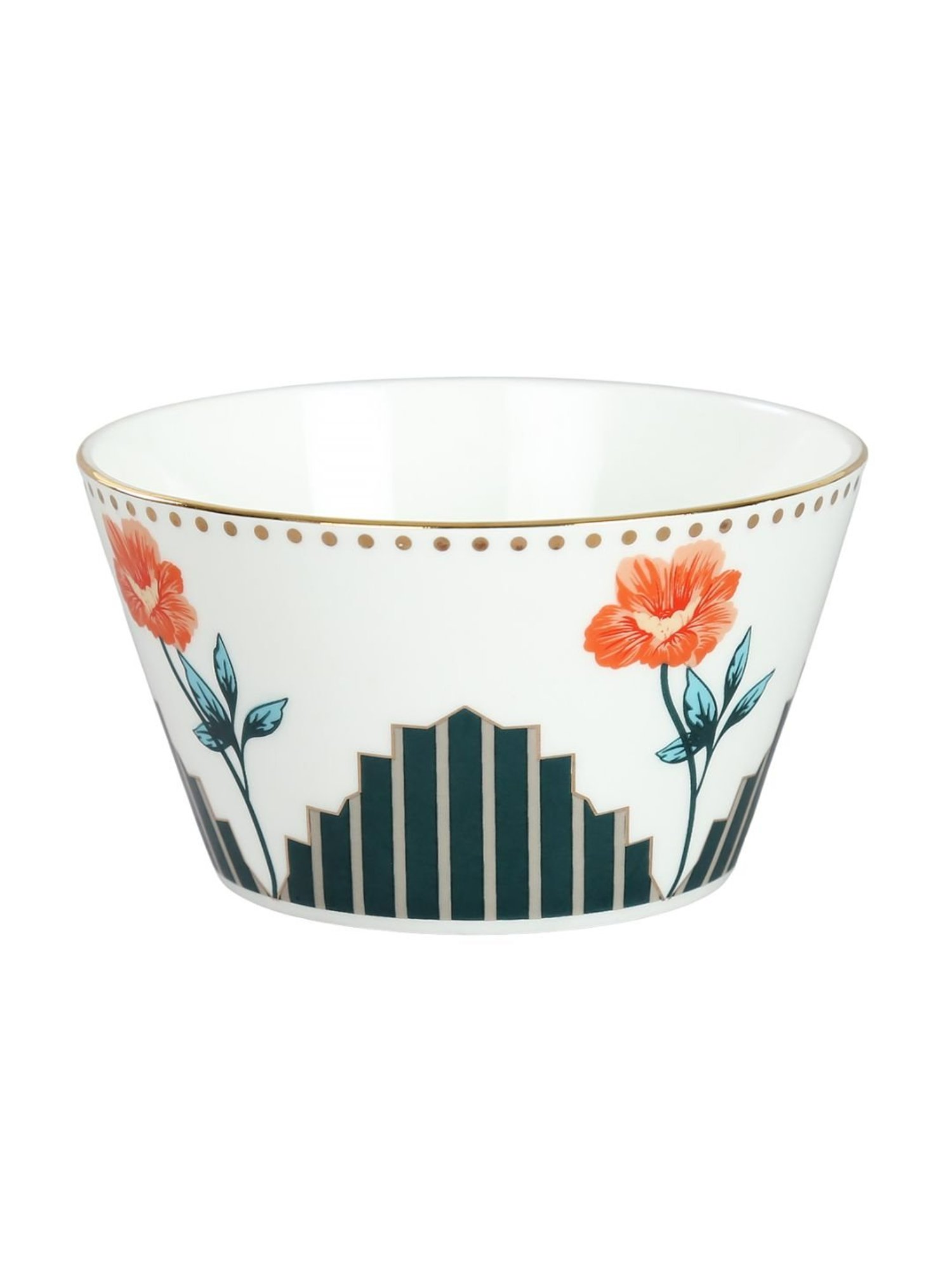 India Circus Abstract White Bone China Nikko Bowls 3 Pieces, 470 ml