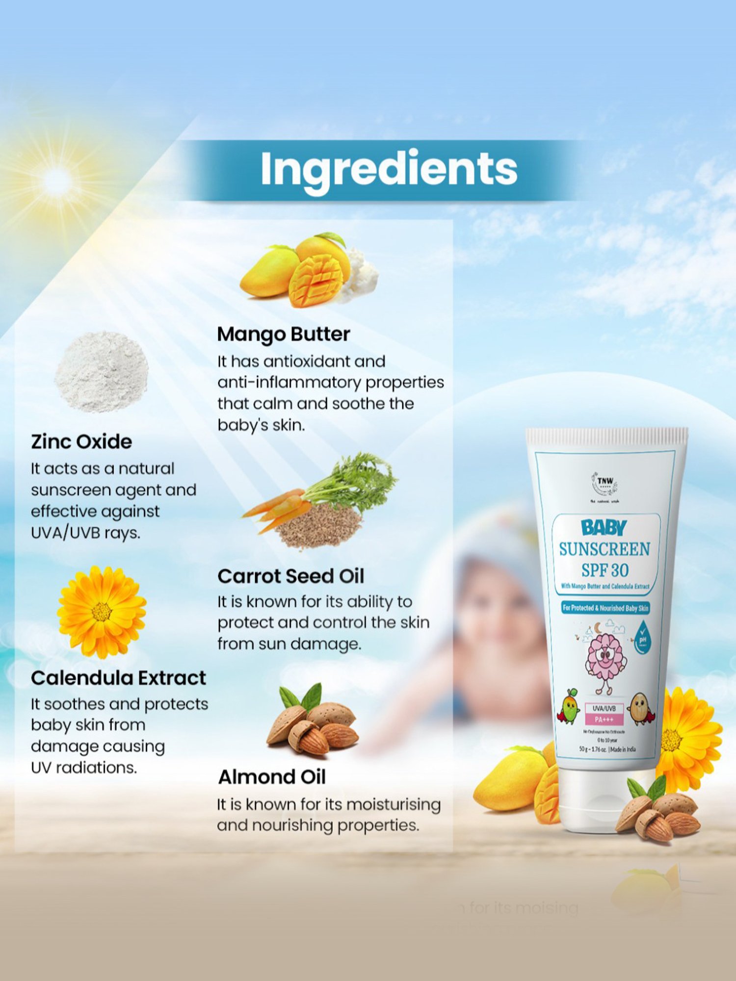 TNW-The Natural Wash Baby Sunscreen SPF 30 - 50 gm