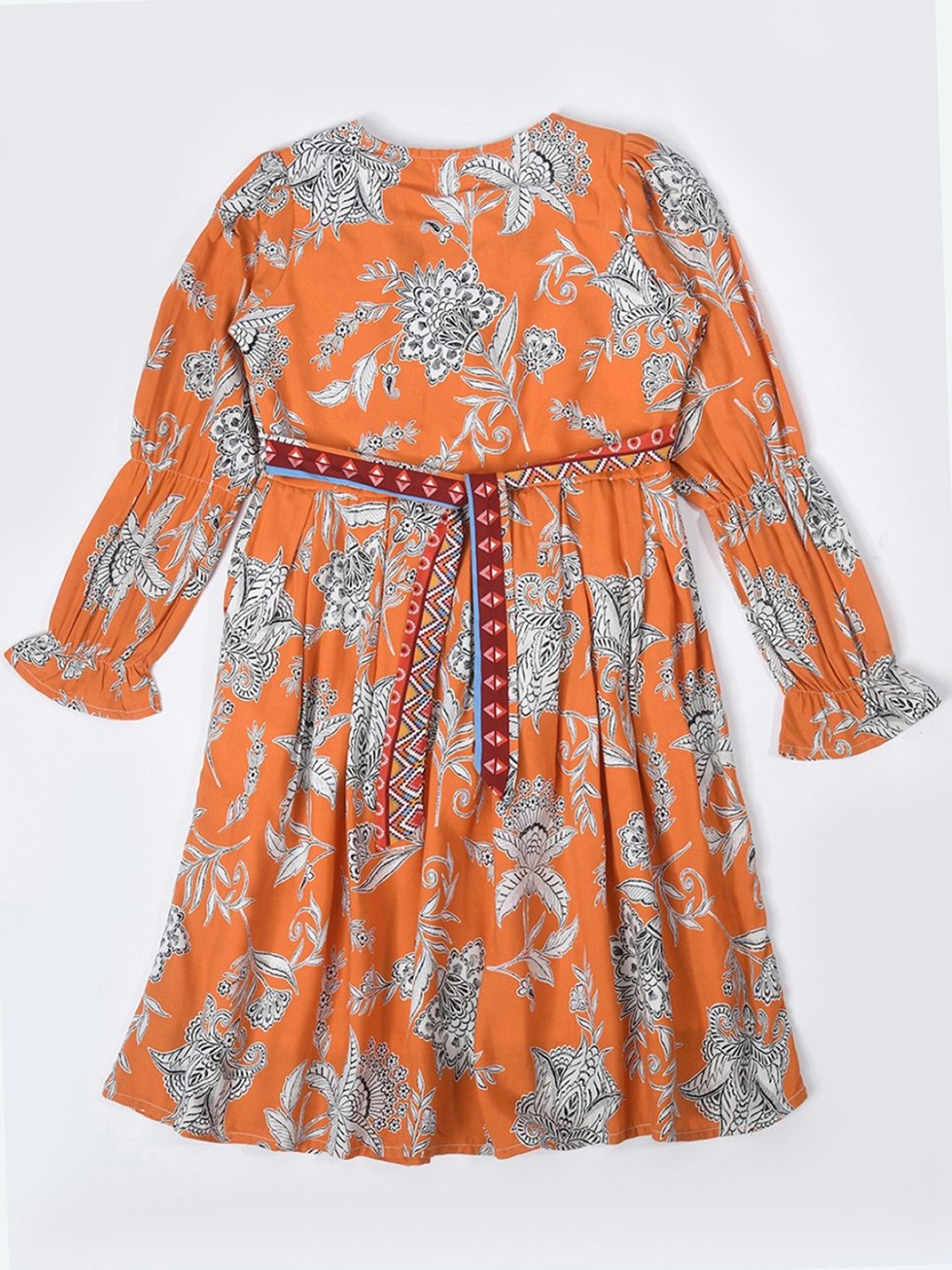 Bella Moda Kids Rust Printed Full Sleeves Fit & Flare Dress