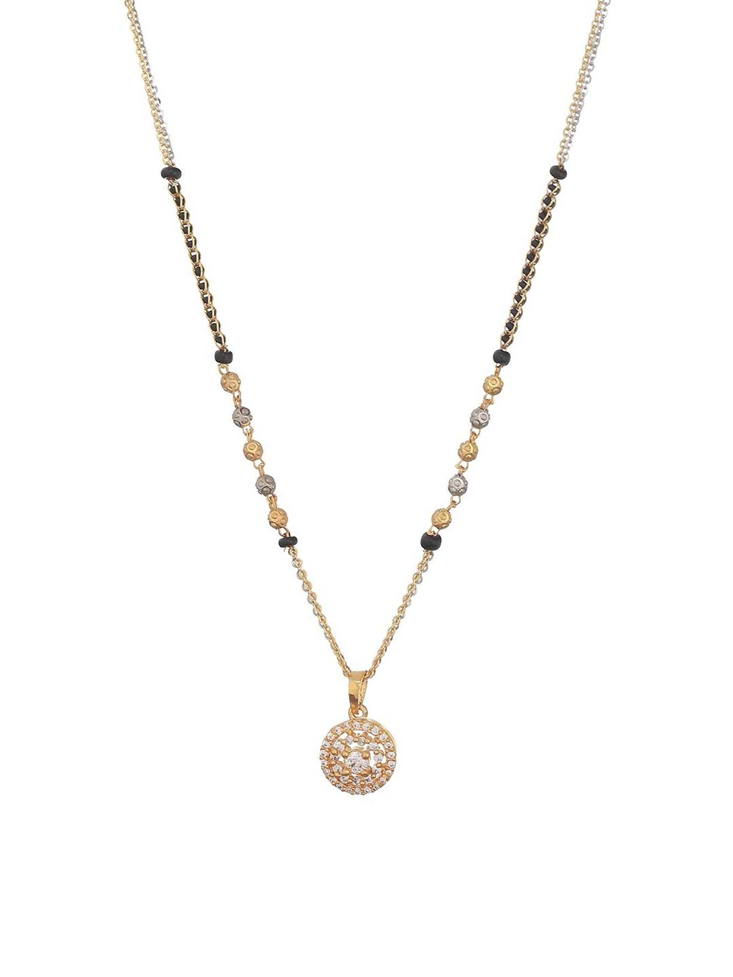 Abdesigns Gold-Plated American Diamond & Black Beaded Mangalsutra