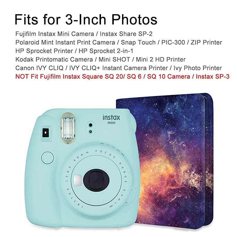 Mini Photo Album for 3-Inch Film - 104 Pockets Album for Fujifilm Instax Mini 11/Mini 9/Mini Link Printer/Mini LiPlay, Canon Ivy CLIQ, Polaroid, Kodak Instant Print Camera, Galaxy
