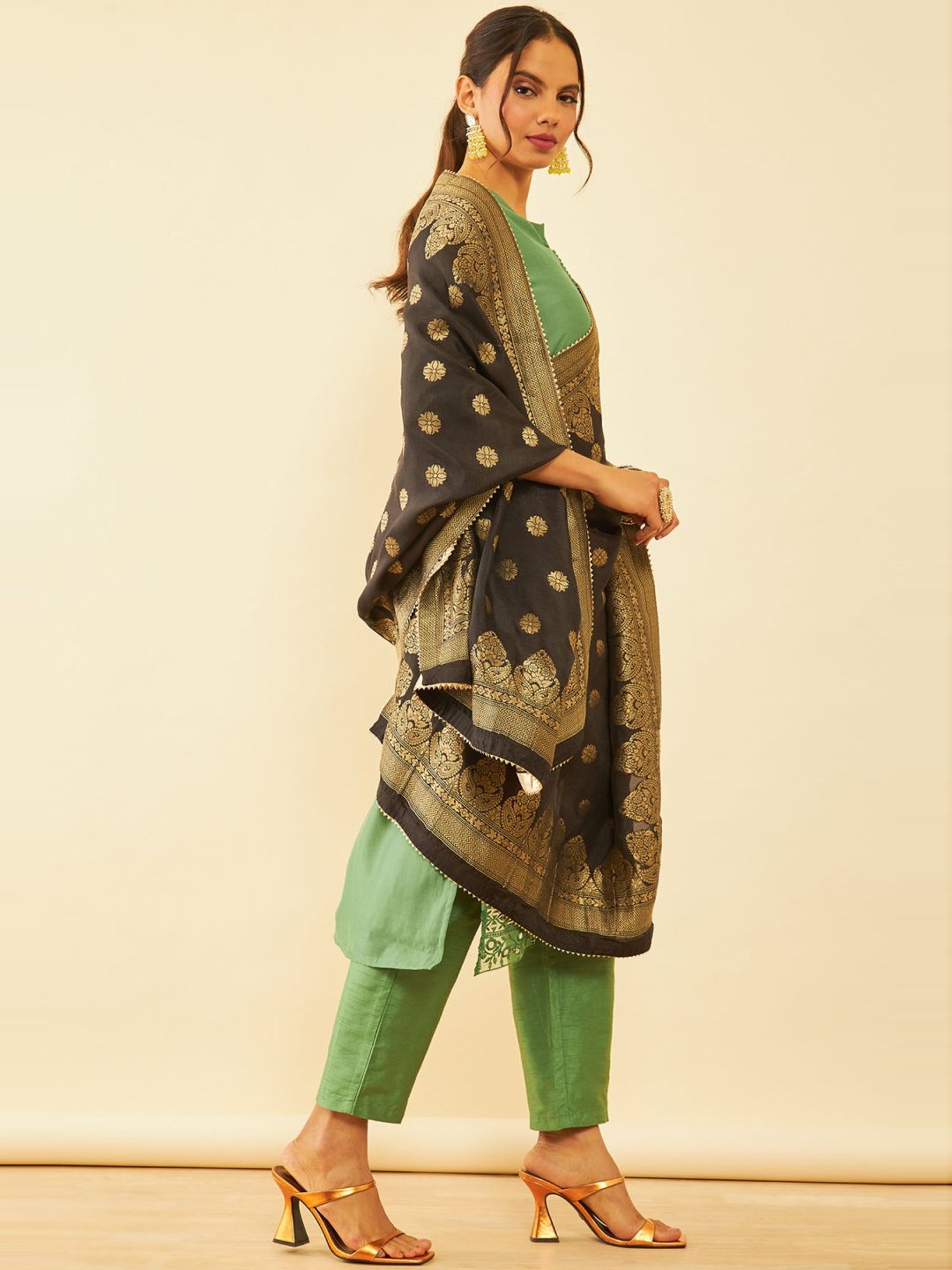 Soch Black Woven Pattern Dupatta