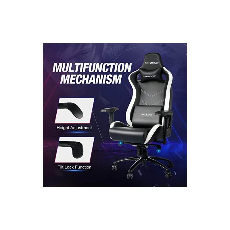 Luxury Gaming Chair Racing Style with High Backrest, Recliner, Swivel, Tilt, 4D Armrests, Rocker & Seat Height Adjustment Mechanisms（ White&Black）