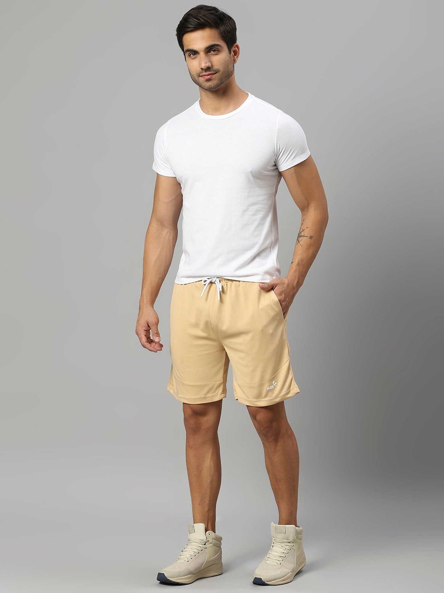 Fitz Beige Regular Fit Shorts