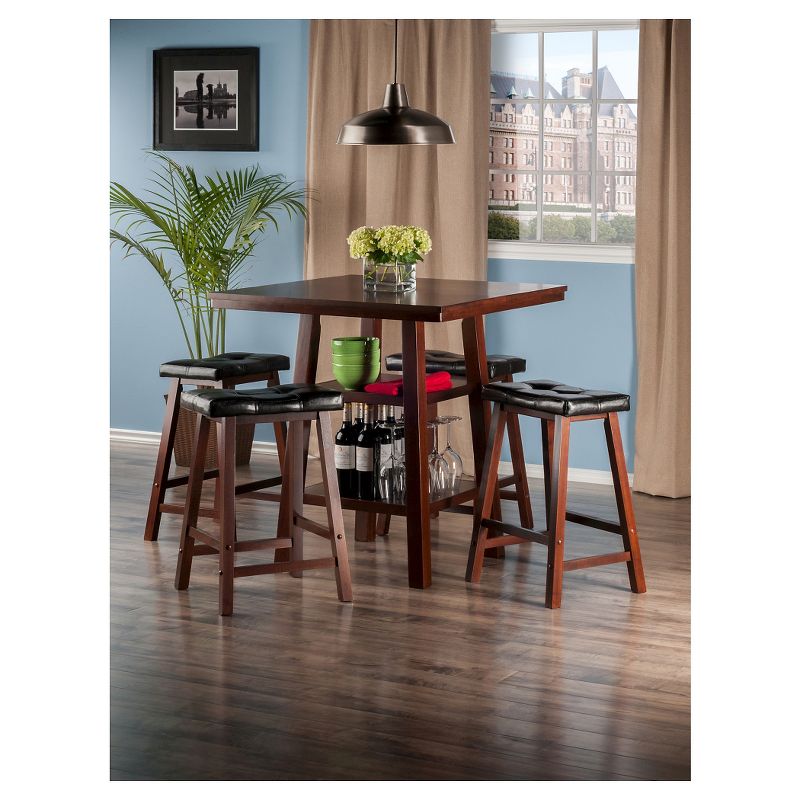 5pc Orlando 2 Shelves Counter Height Dining Set with Cushion Seat Wood/Walnut/Black - Winsome