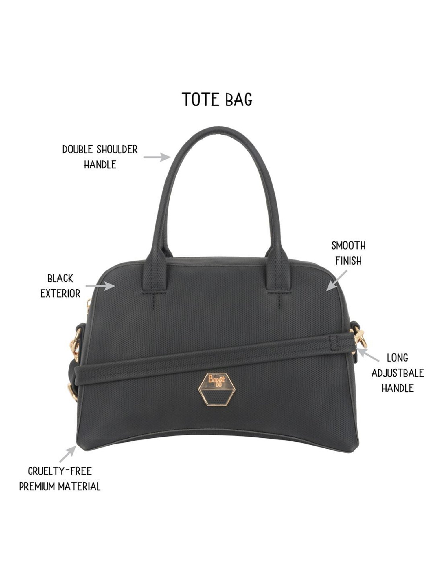 Baggit Bodwin Embry Black PU Textured Handbag