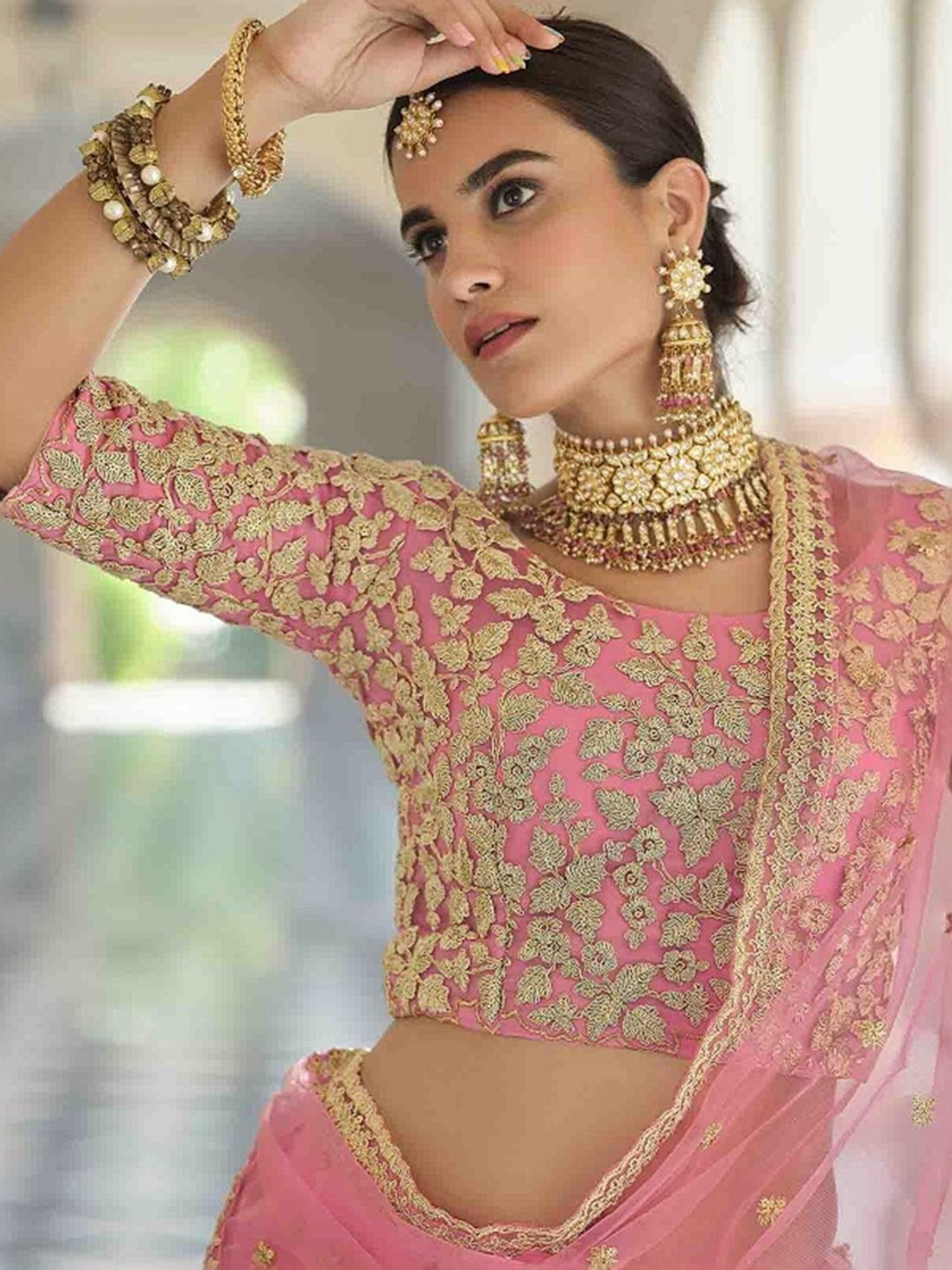 Odette Pink Embroidered Lehenga Choli Set With Dupatta
