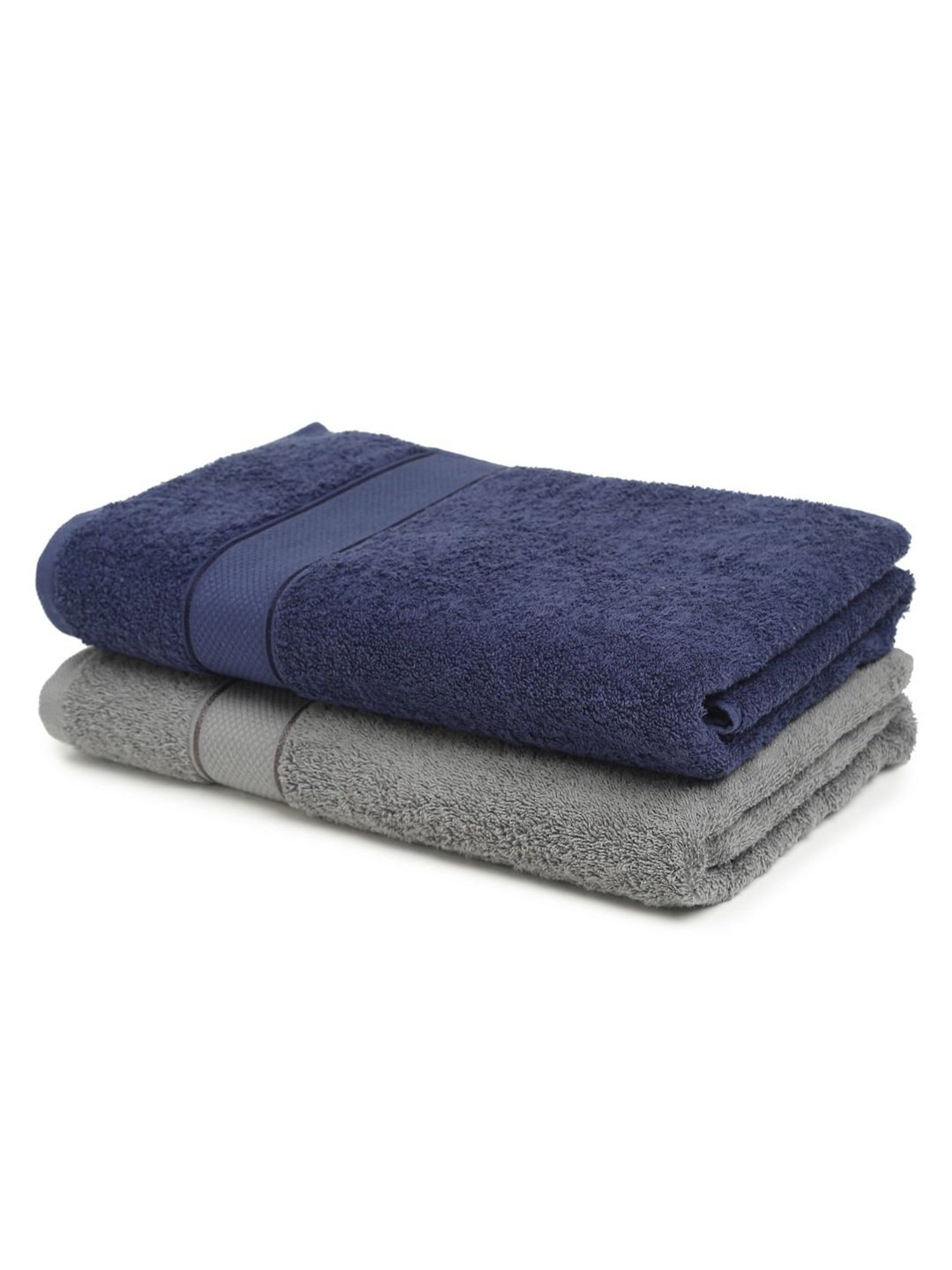 Creeva Grey & Navy 525 GSM Cotton Bath Towel Set of 2