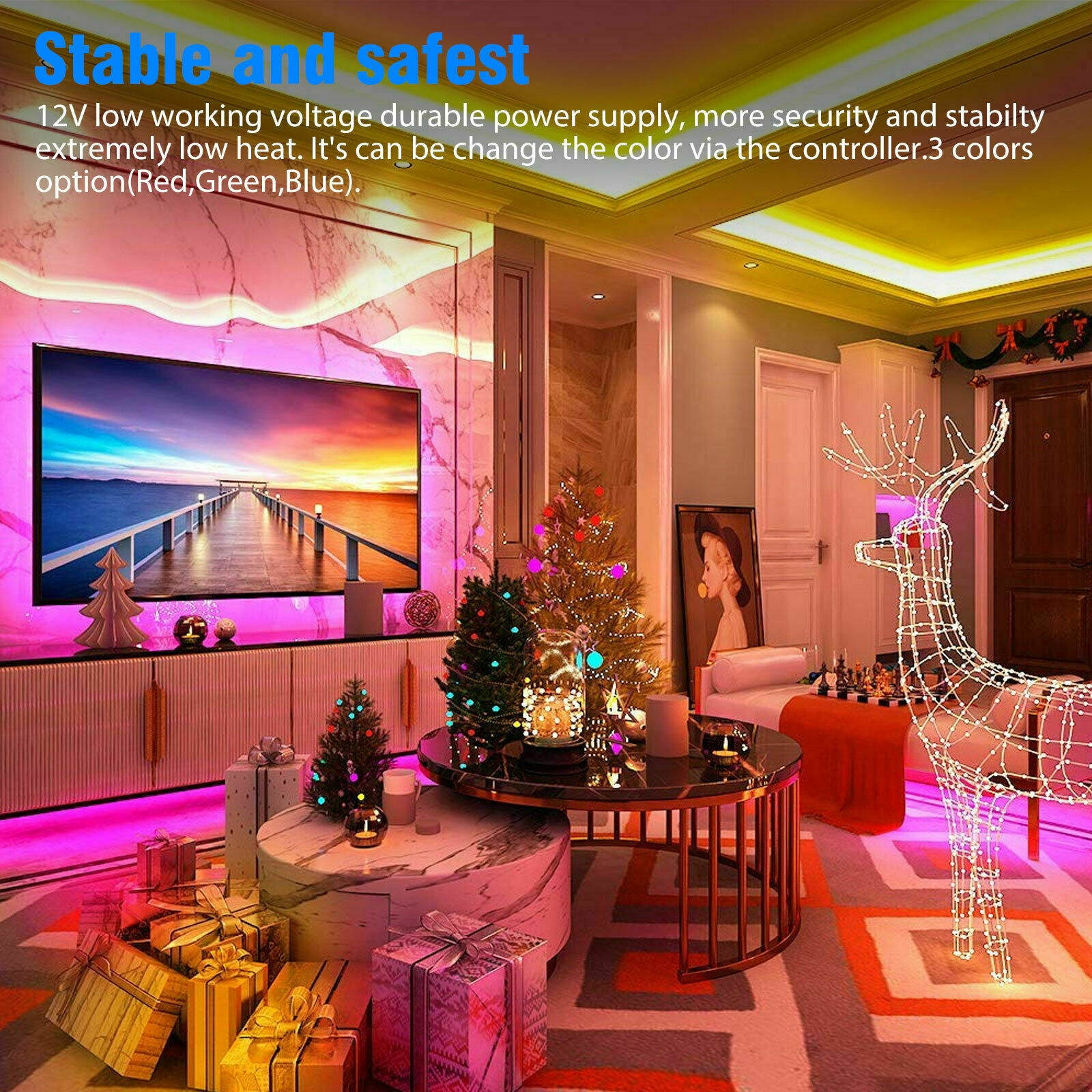 LED Strip Lighting 25M 32.8 Ft 3528RGB 300 LEDs Flexible Color Changing Light