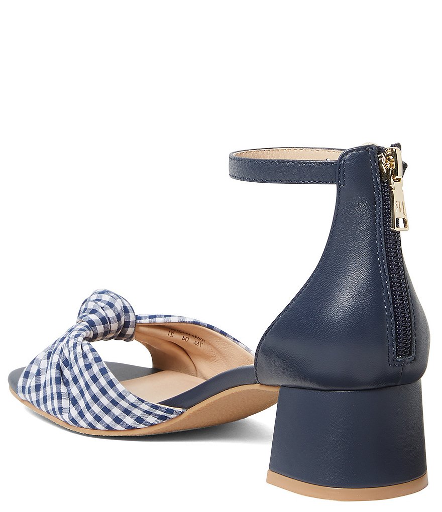 Jack Rogers Abigail Gingham Knotted Ankle Strap Block Heel Sandals