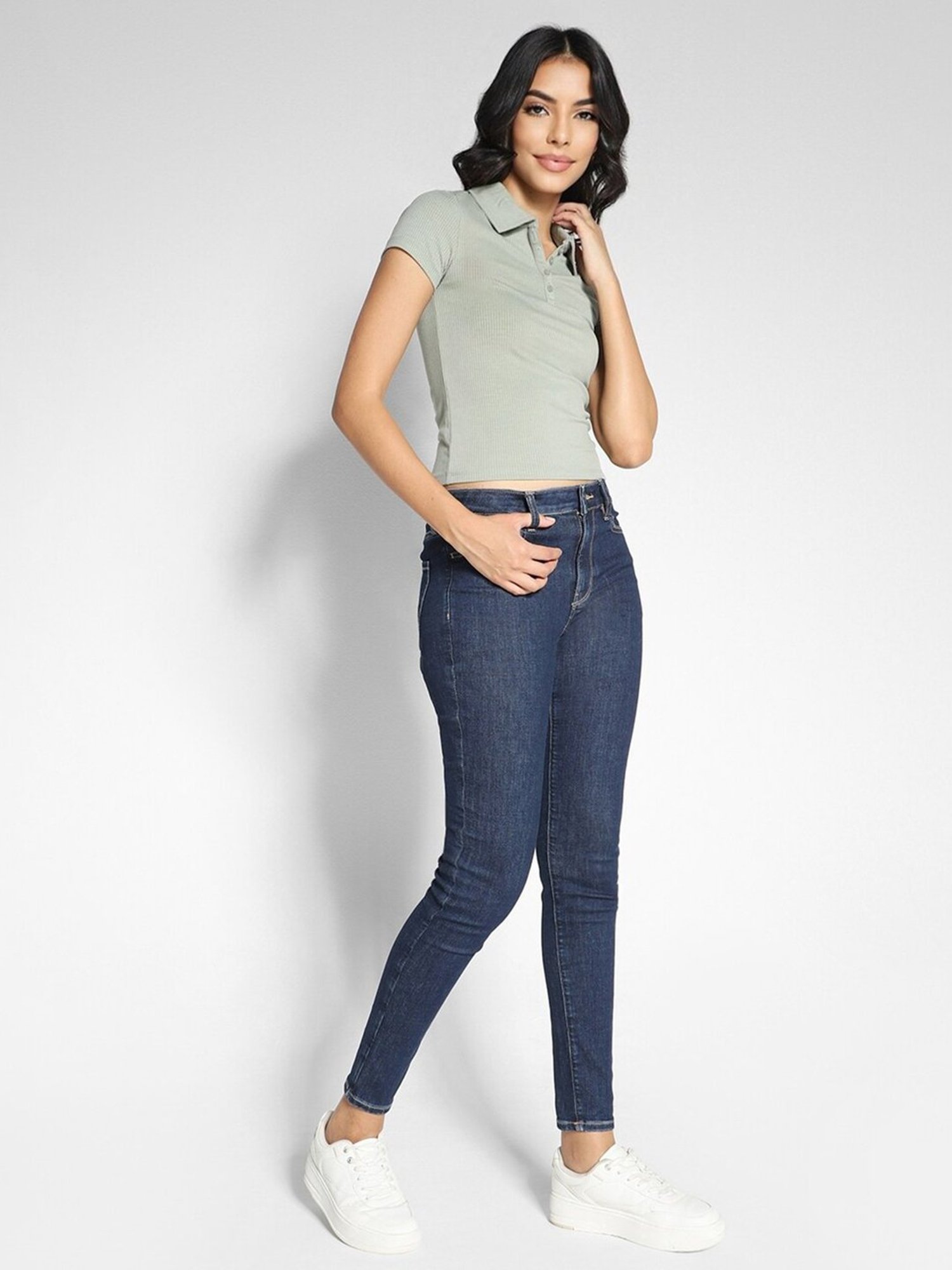 American Eagle Outfitters Dark Blue Blended Regular Fit Mid Rise Jeans