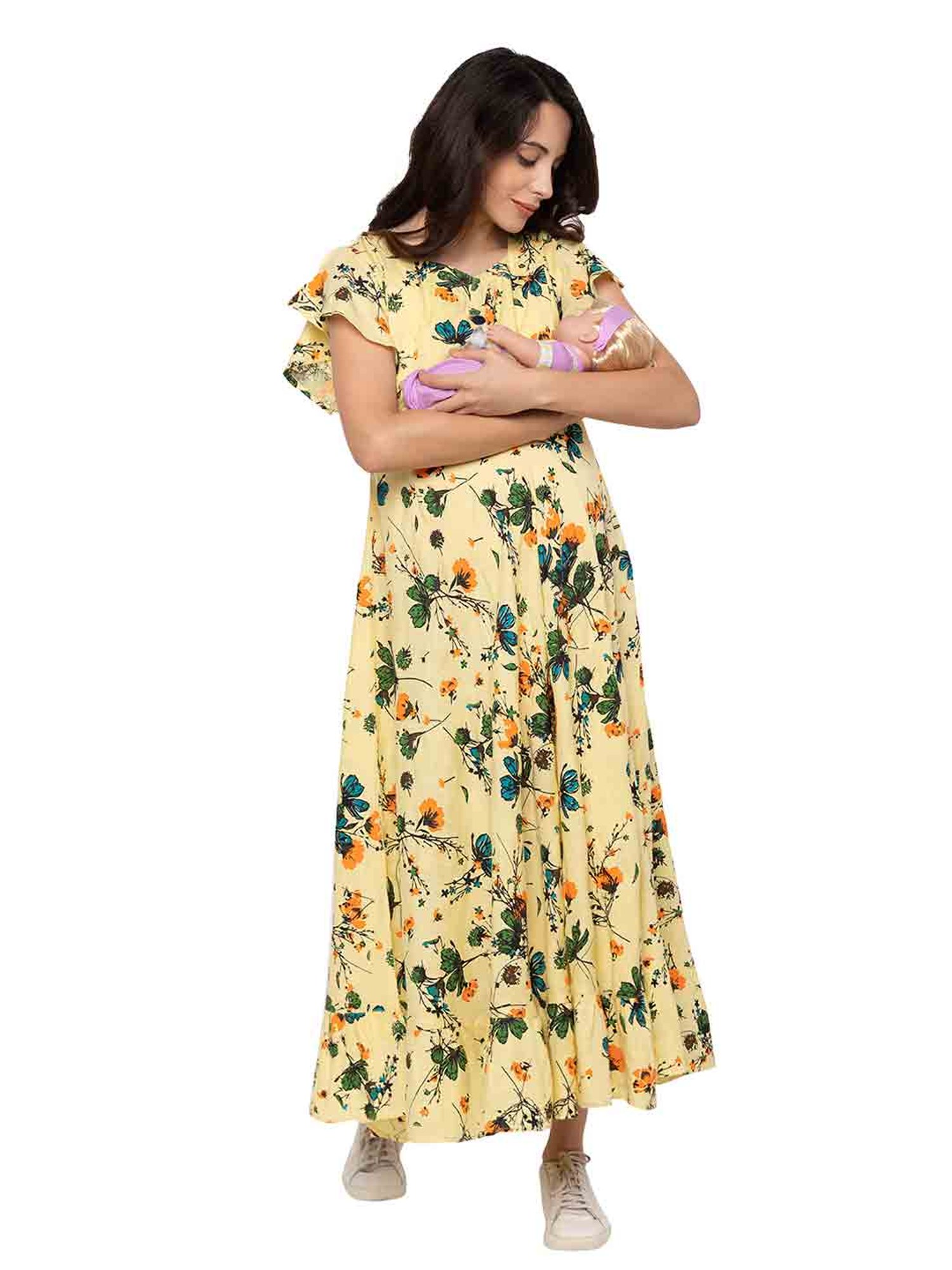 MomToBe Yellow Floral Print Maternity Dress