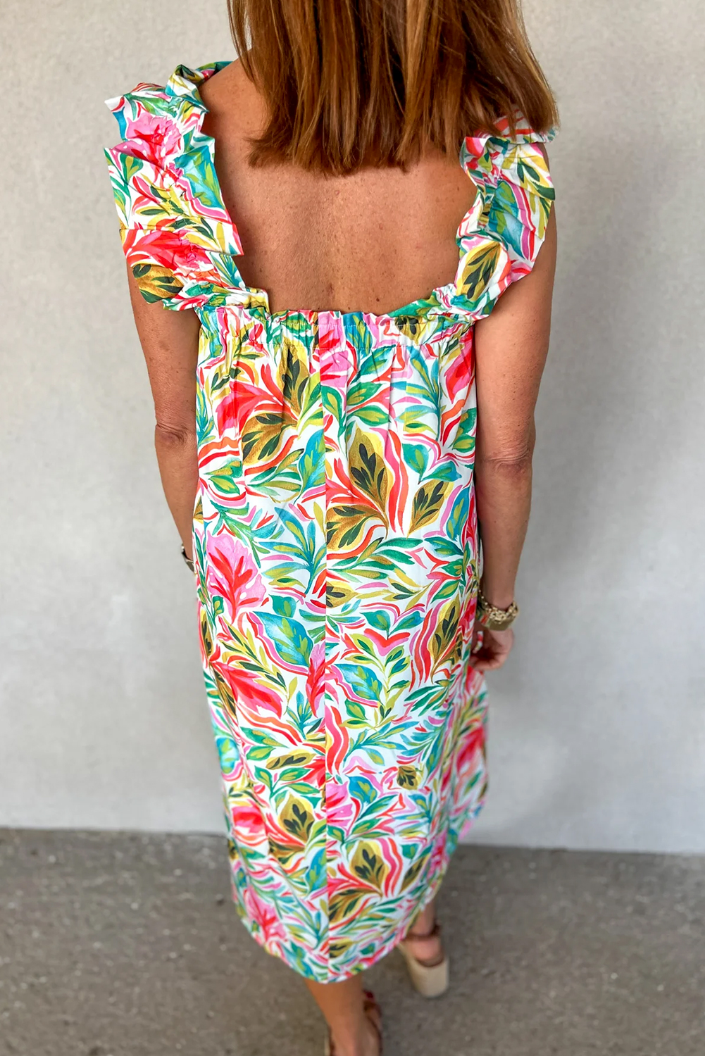 Multicolor Boho Floral Collared Long Sleeve Dress