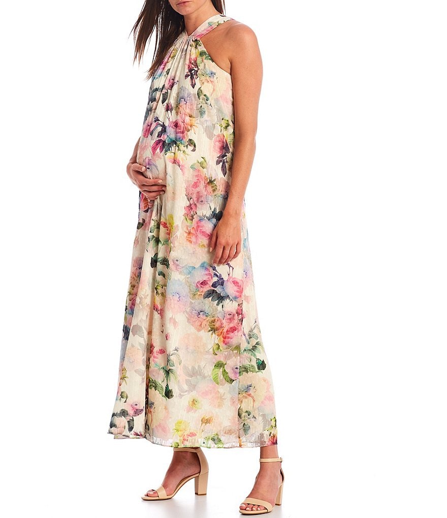 White Boho Stripes & Floral Print Floor Length Tank Dress