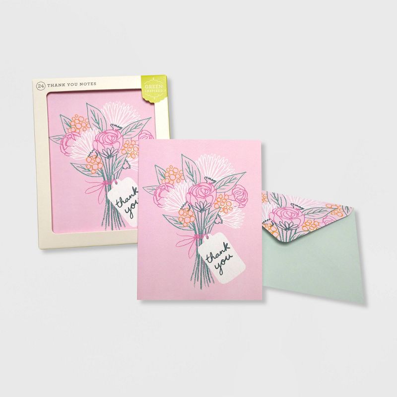 Green Inspired 24ct Sketched Blooms Thank You Cards