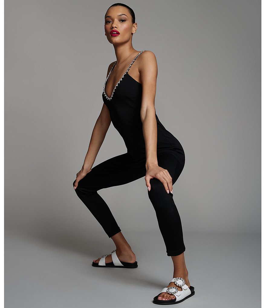 Schutz Ariel Leather Crystal Buckle Detail Flatform Footbed Sandals